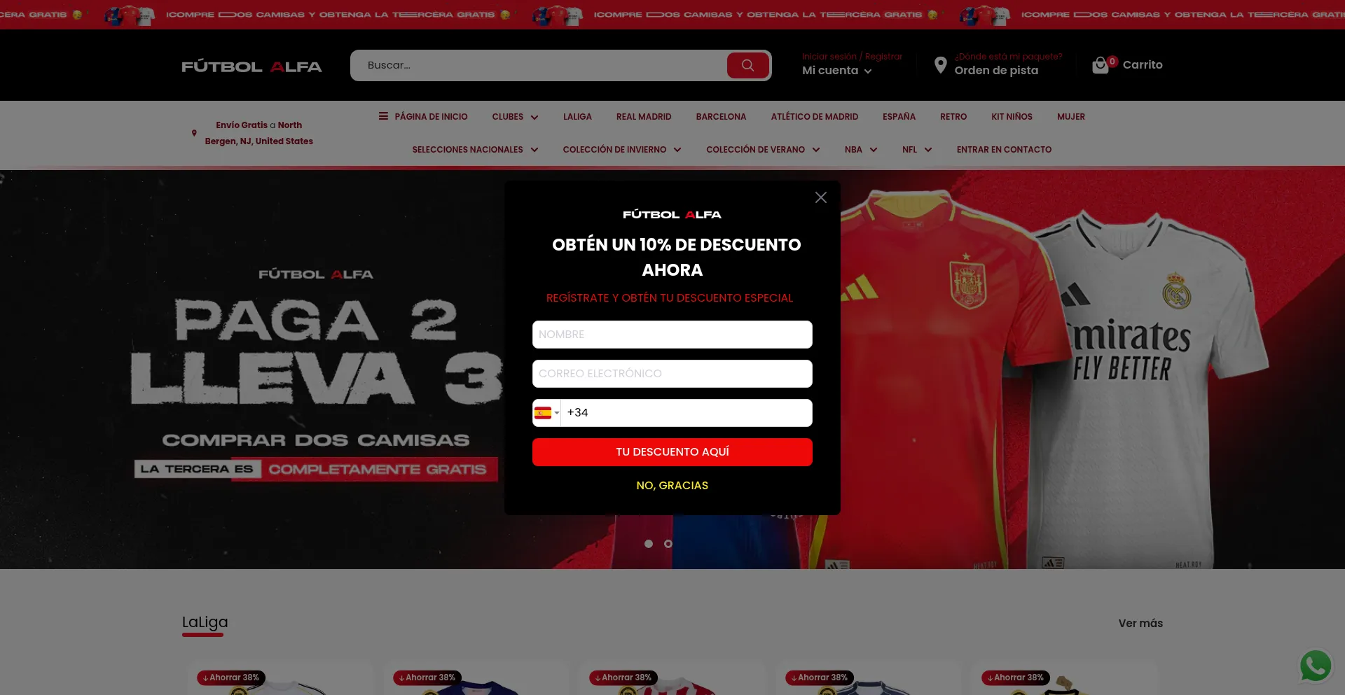 Website screenshot of Tiendafutbolalfa.com