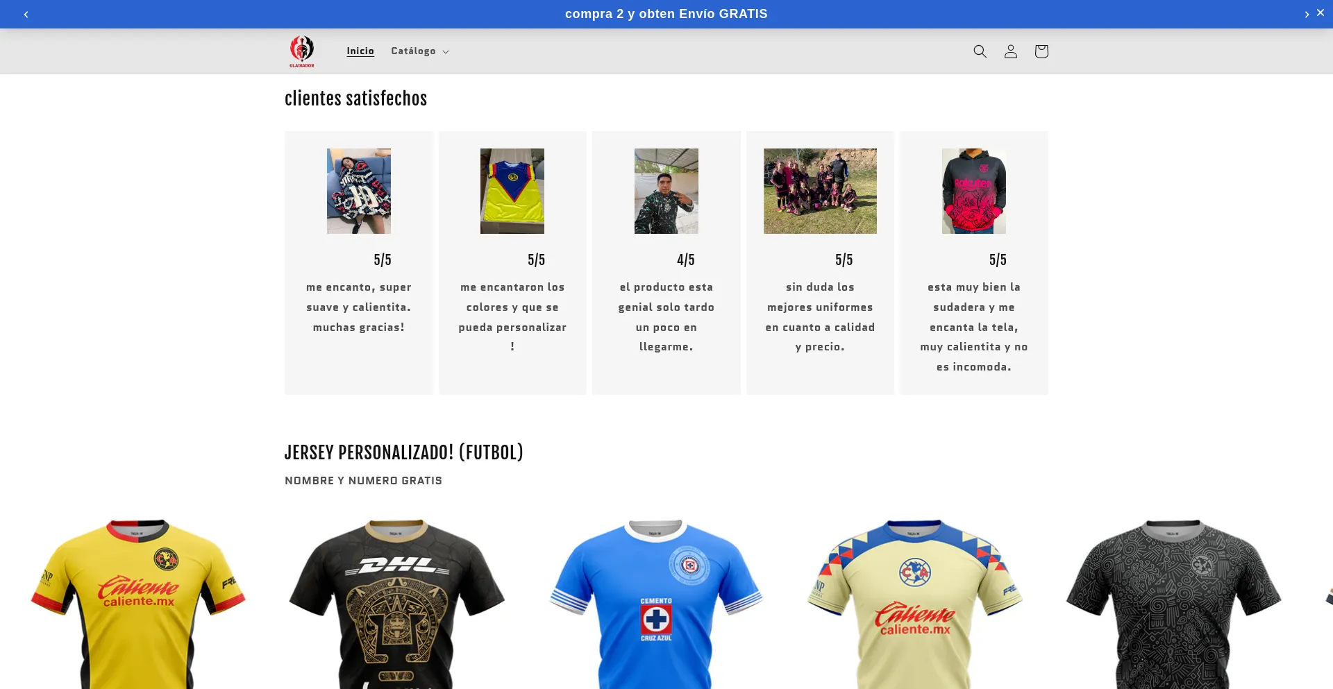 Website screenshot of Tiendagladiador.com