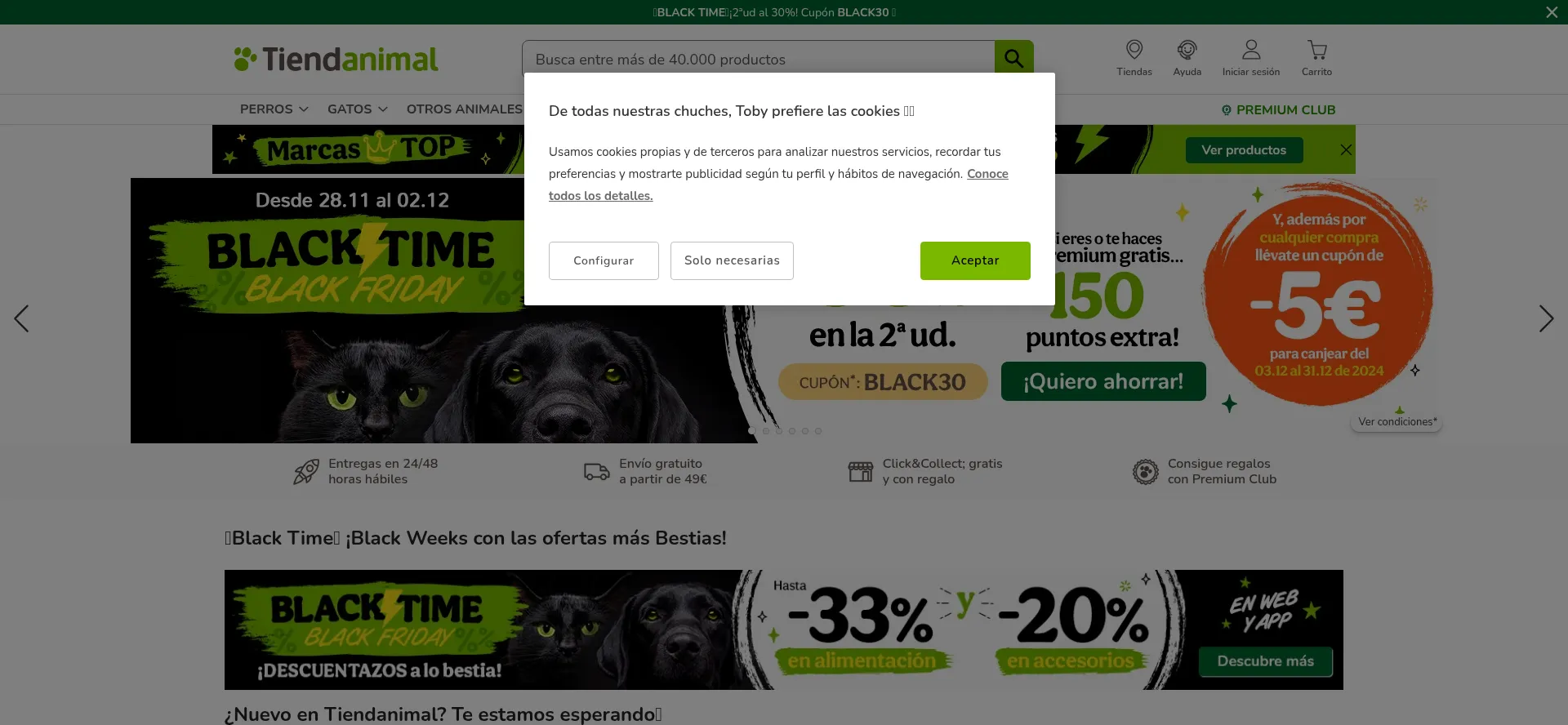 Website screenshot of Tiendanimal.es