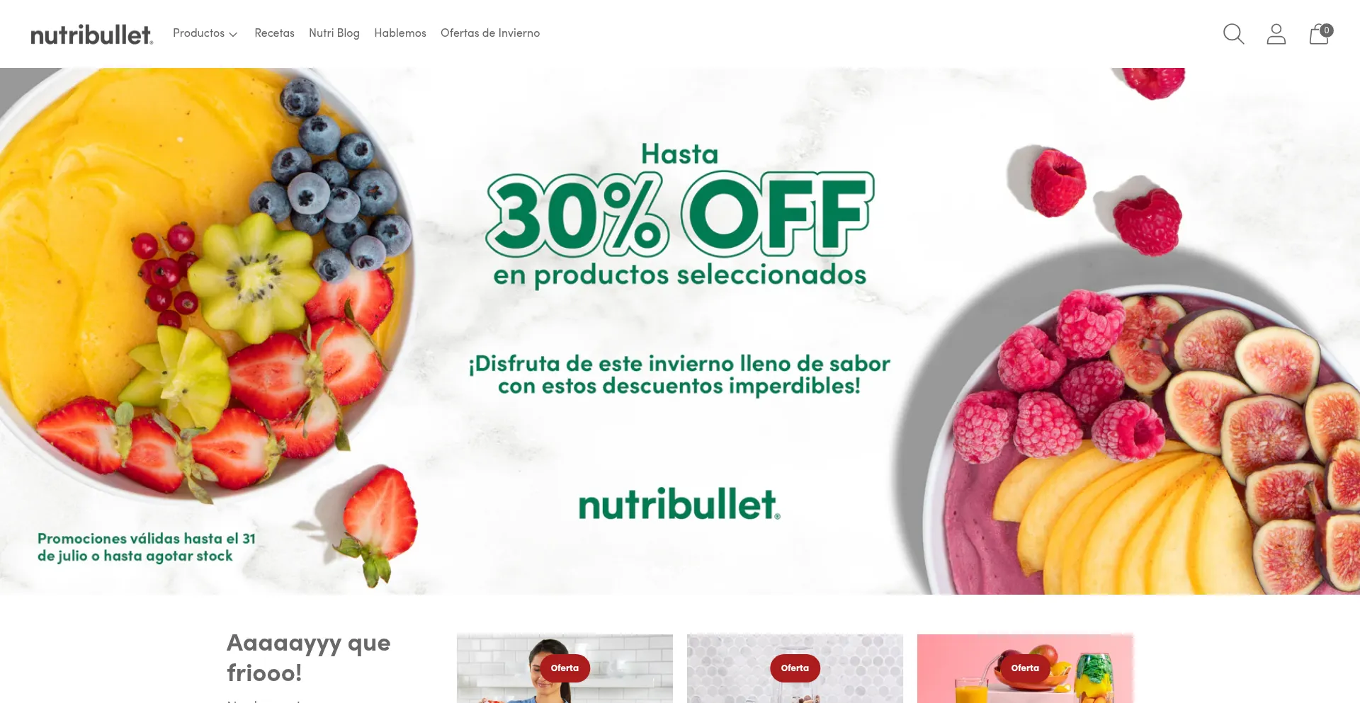 Website screenshot of Tiendanutribullet.cl