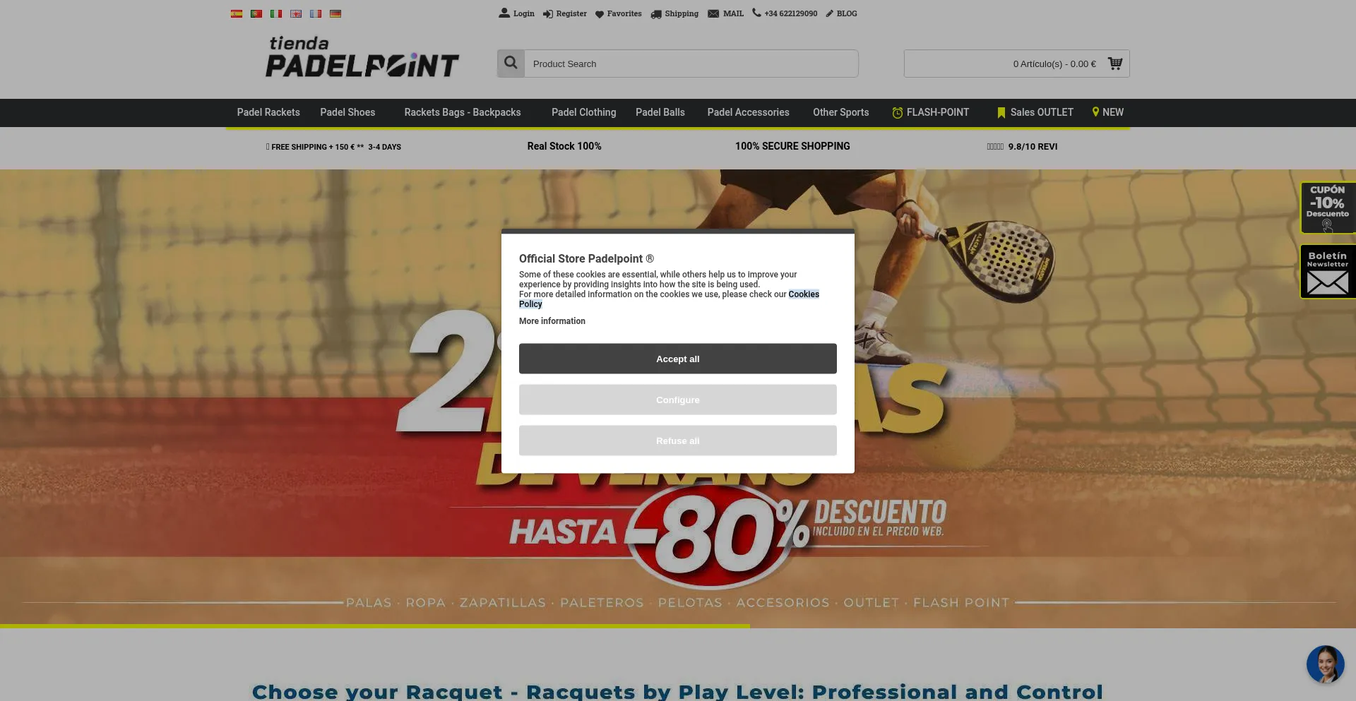 Website screenshot of Tiendapadelpoint.com