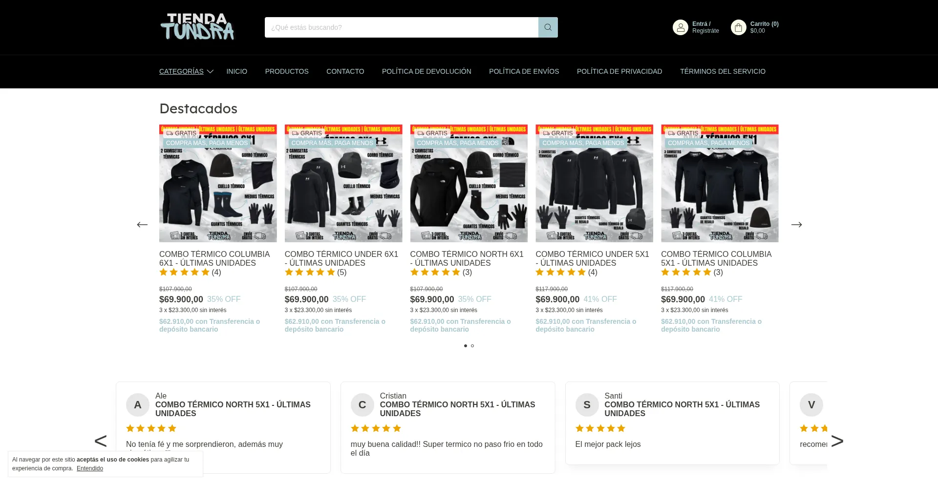 Website screenshot of Tiendatundra.mitiendanube.com