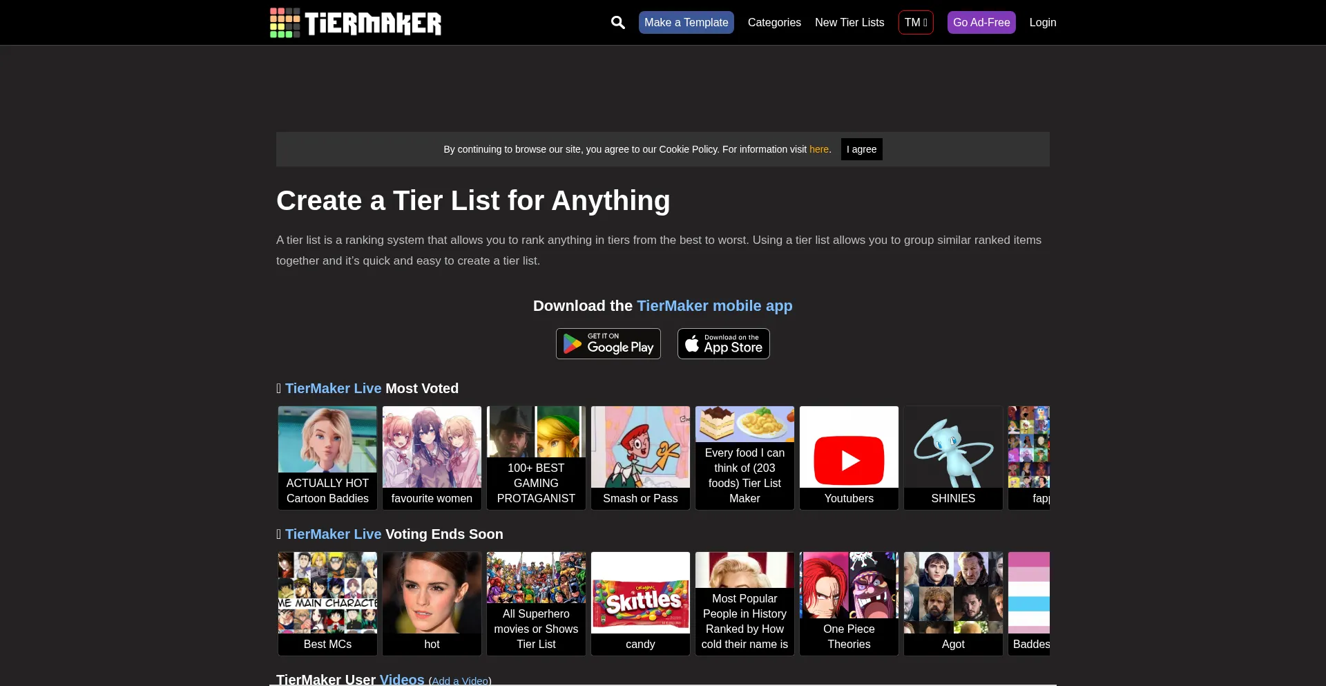 Website screenshot of Tiermaker.com