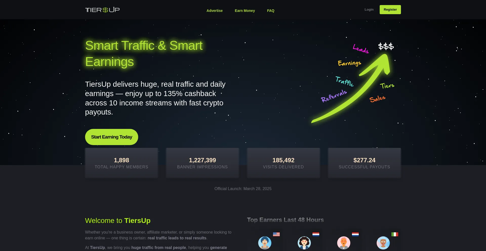 Website screenshot of Tiersup.com