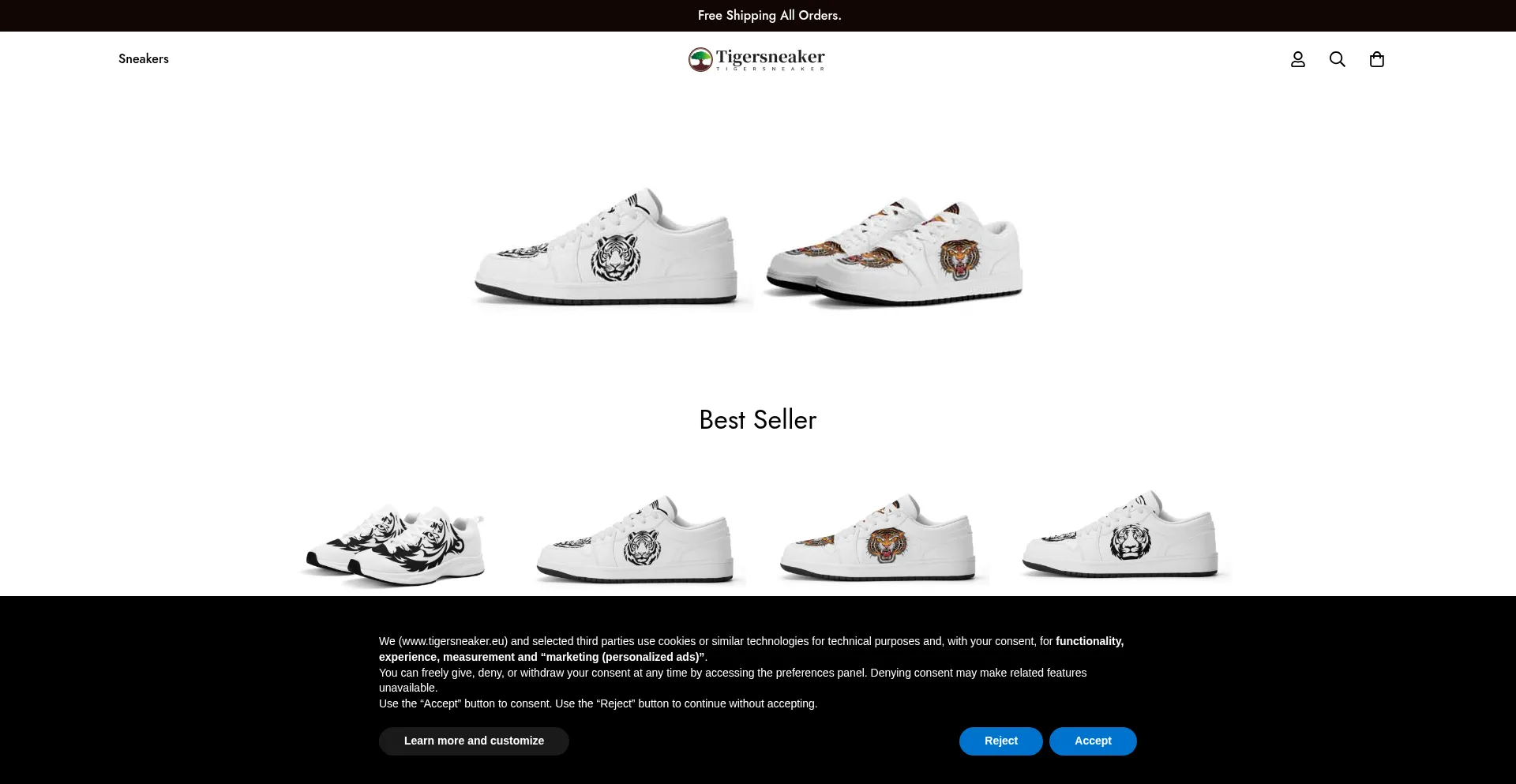 Website screenshot of Tigersneaker.eu