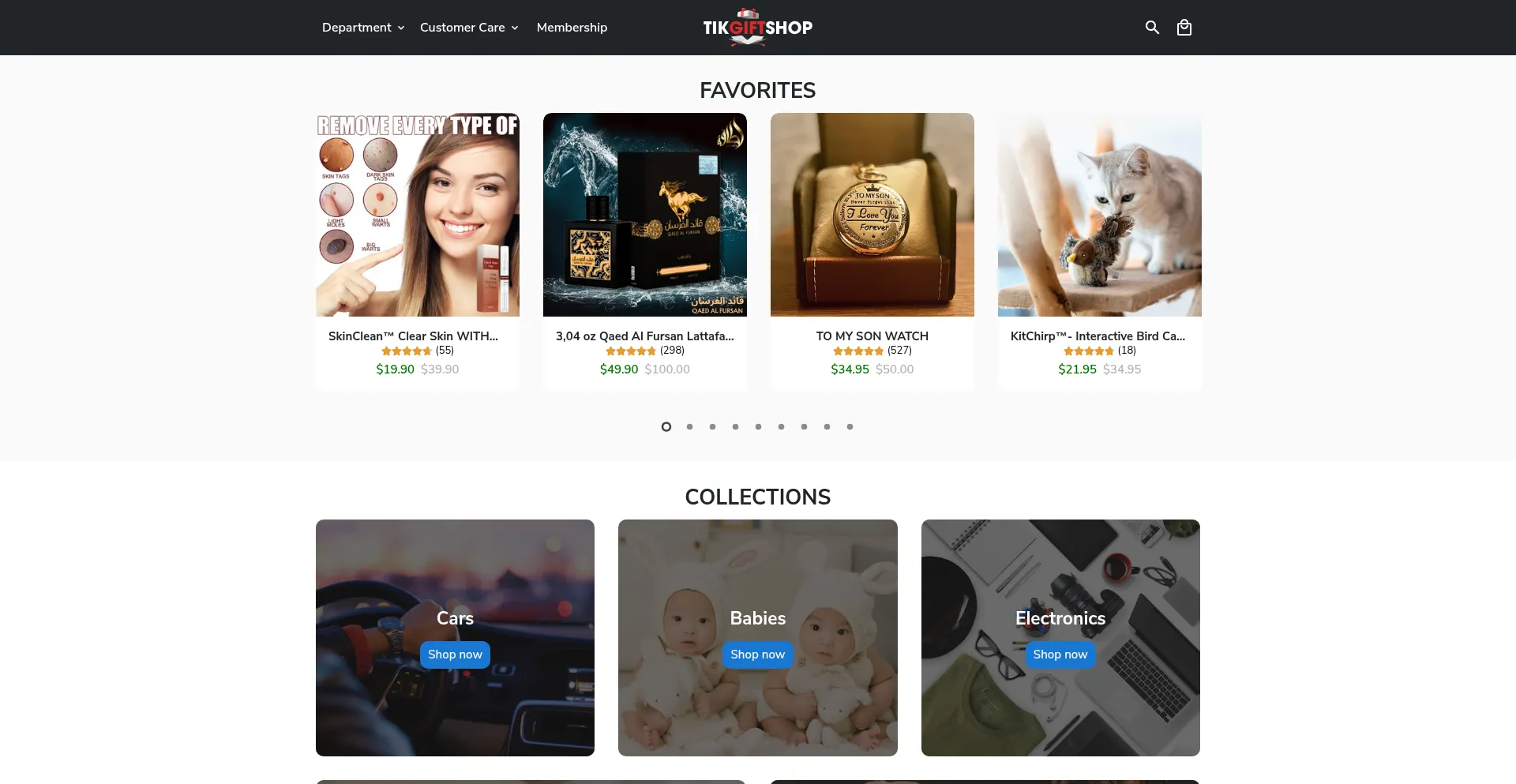 Website screenshot of Tikgiftshop.com
