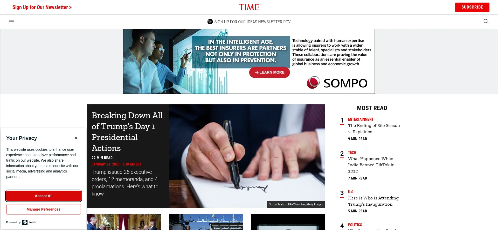 Website screenshot of Time.com