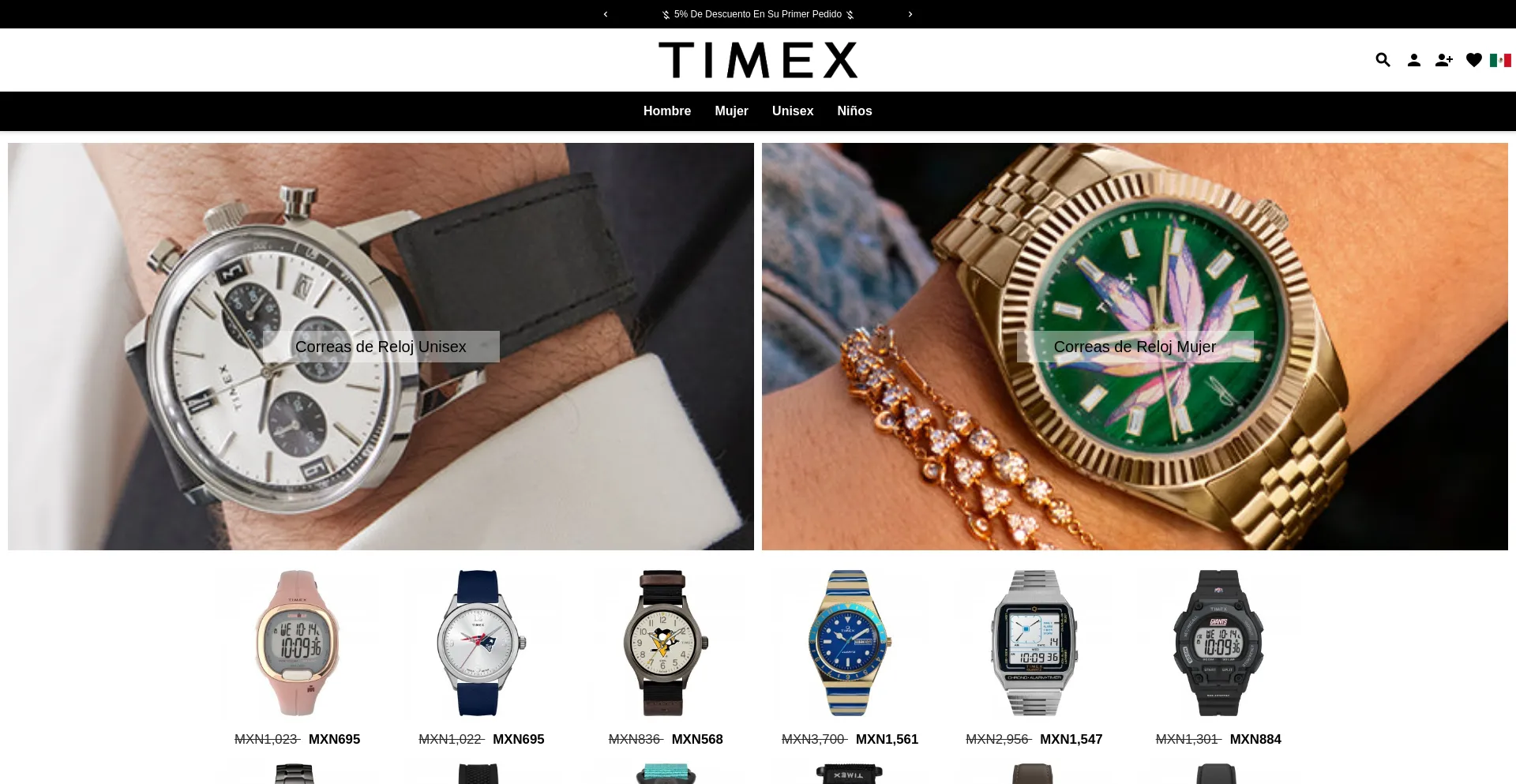 Website screenshot of Timexmexico.com.mx