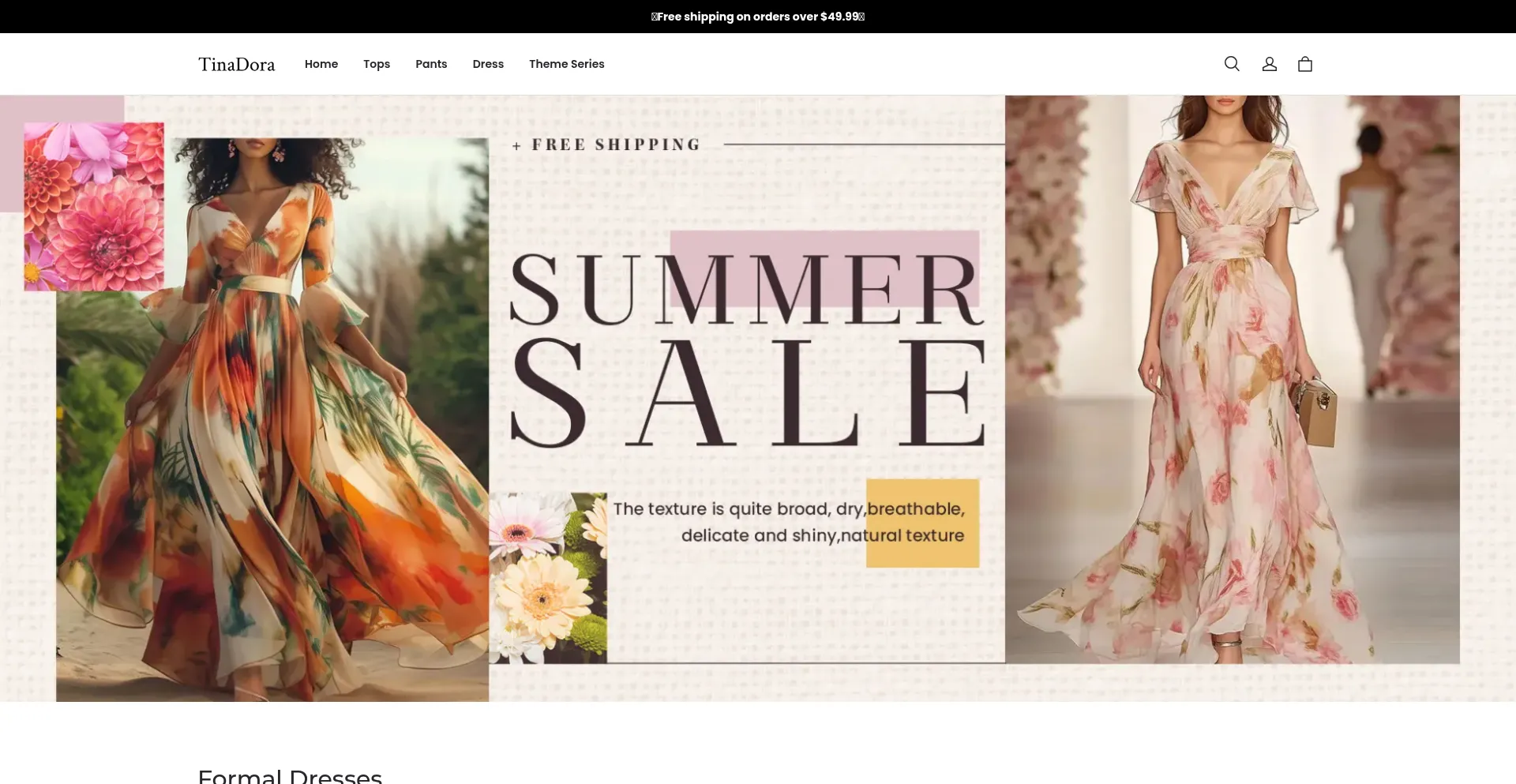 Website screenshot of Tinadora.com
