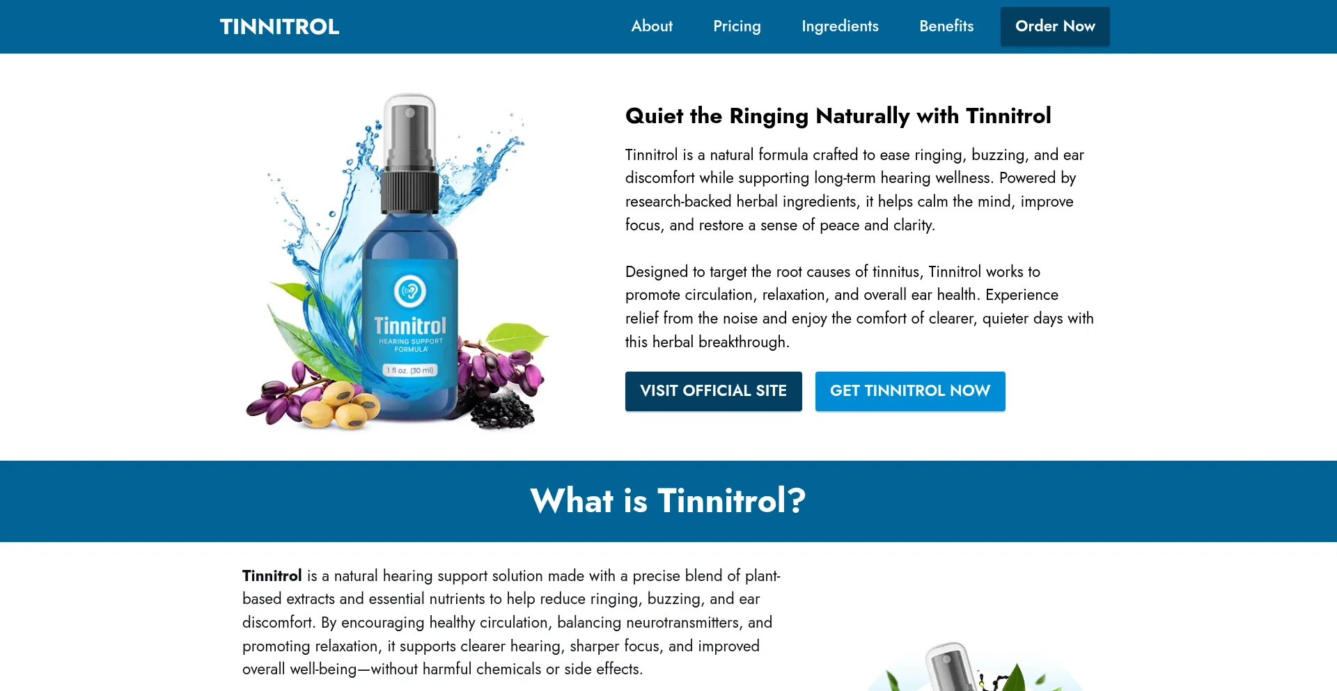 Website screenshot of Tinitrol.us