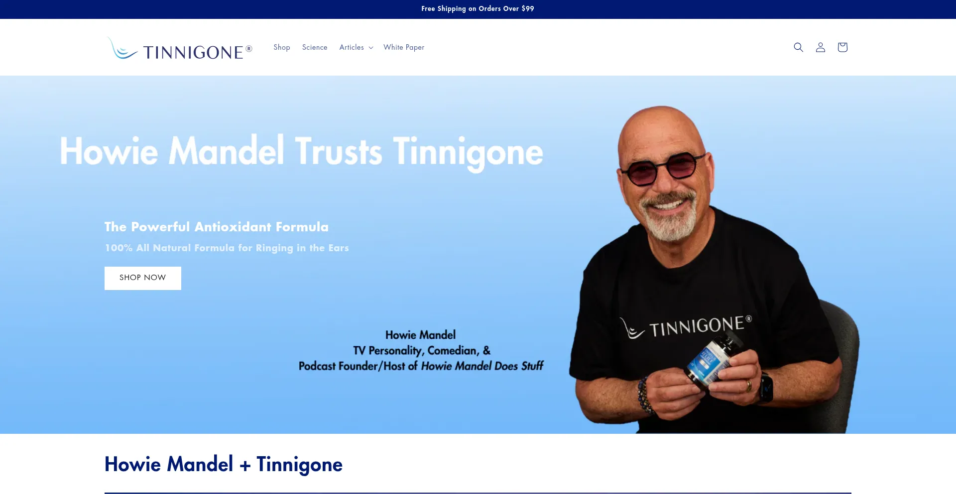 Website screenshot of Tinnigone.com