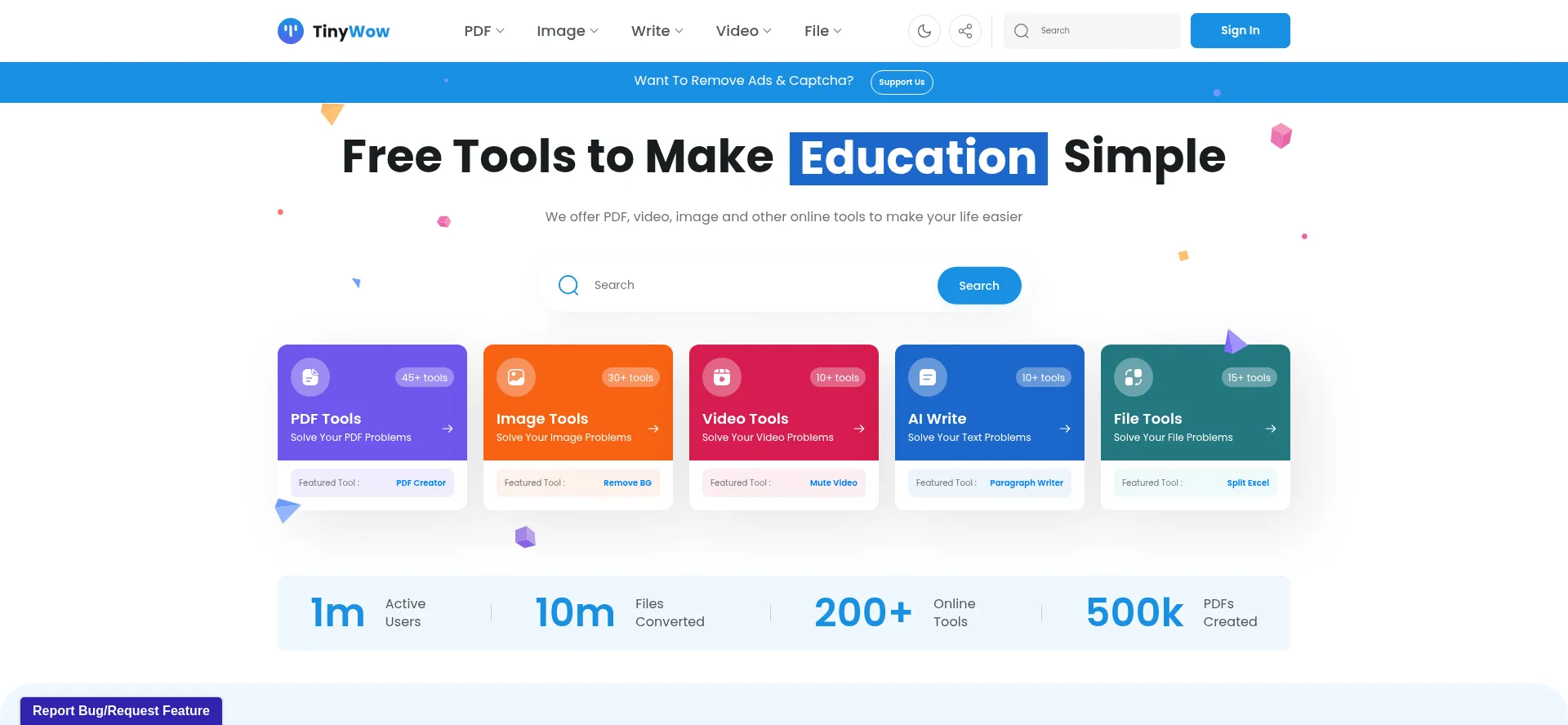 Website screenshot of Tinywow.com