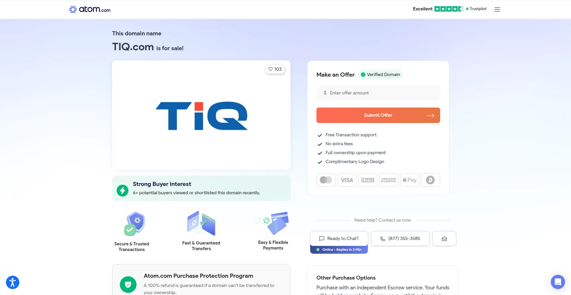 Website screenshot of Tiq.com