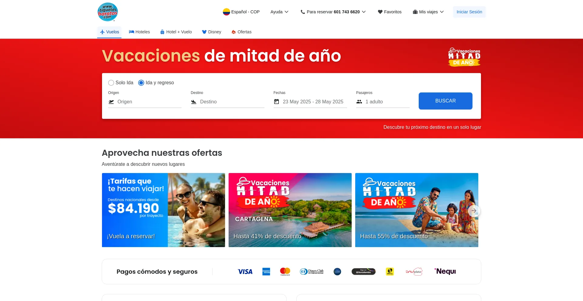 Website screenshot of Tiquetesbaratos.com