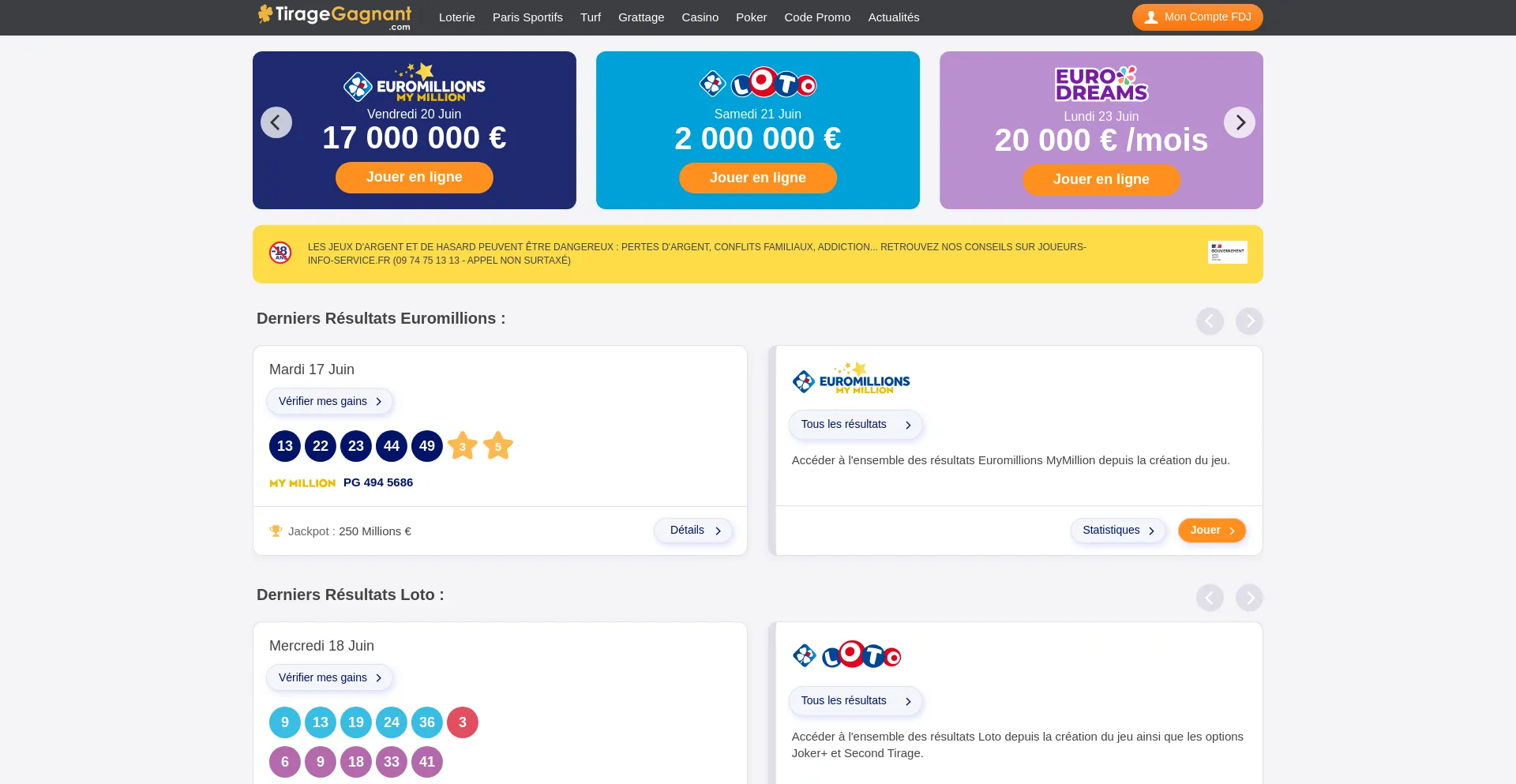 Website screenshot of Tirage-gagnant.com