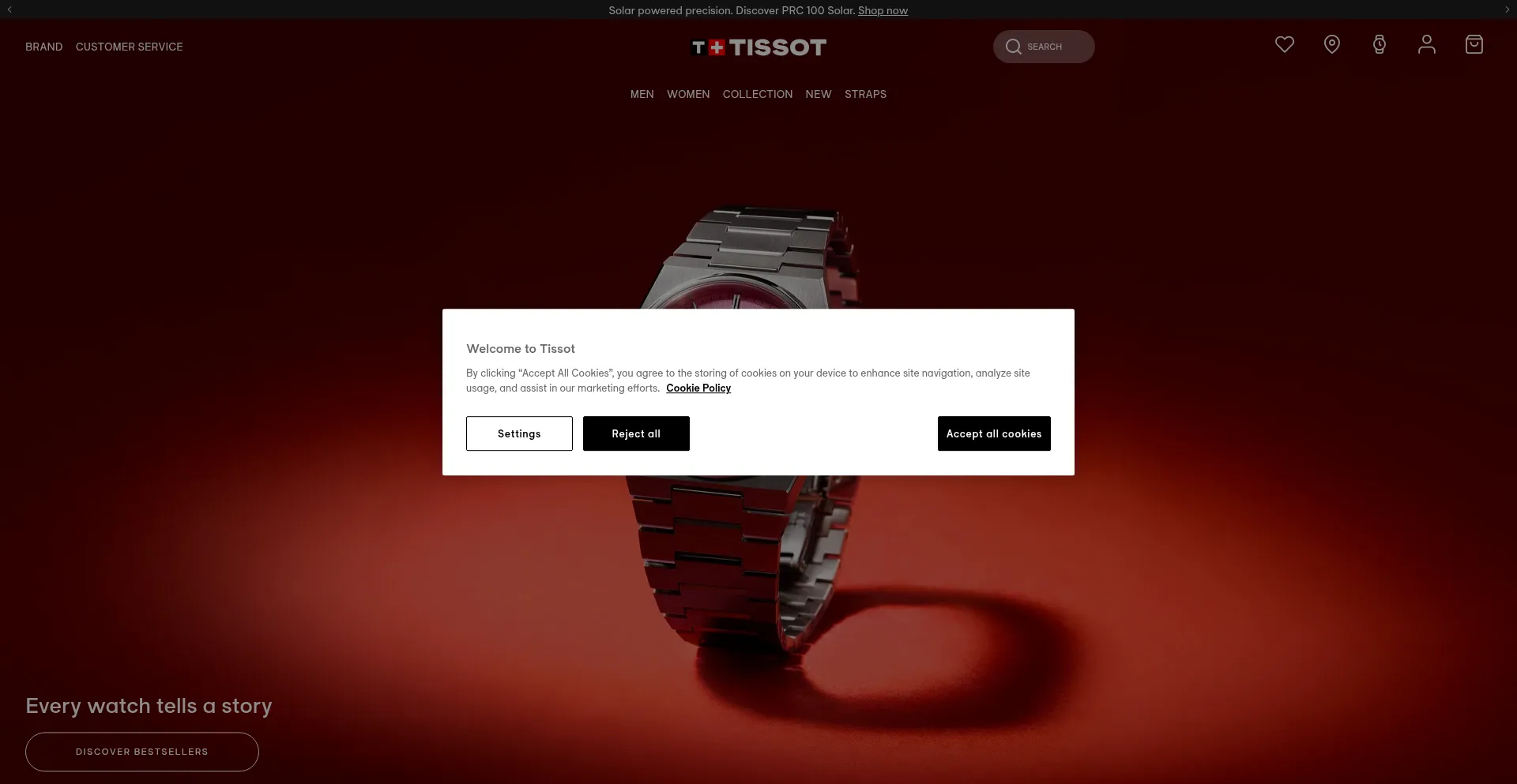Website screenshot of Tissot.gr