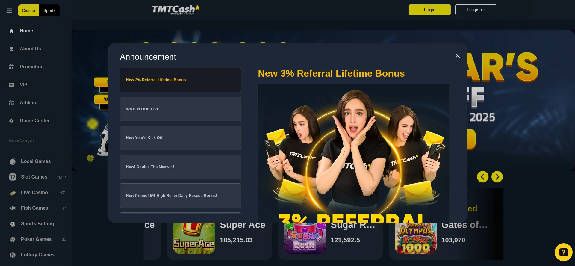 Website screenshot of Tmtcash.club