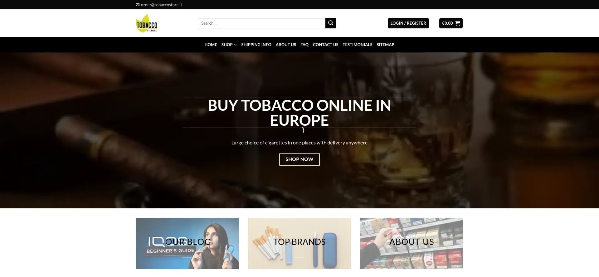 Website screenshot of Tobaccostore.it