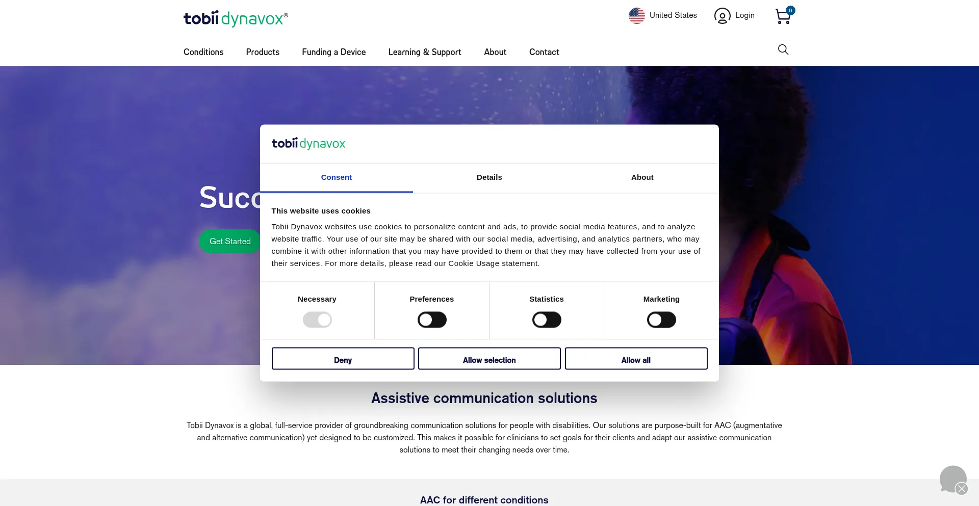 Website screenshot of Tobiidynavox.com