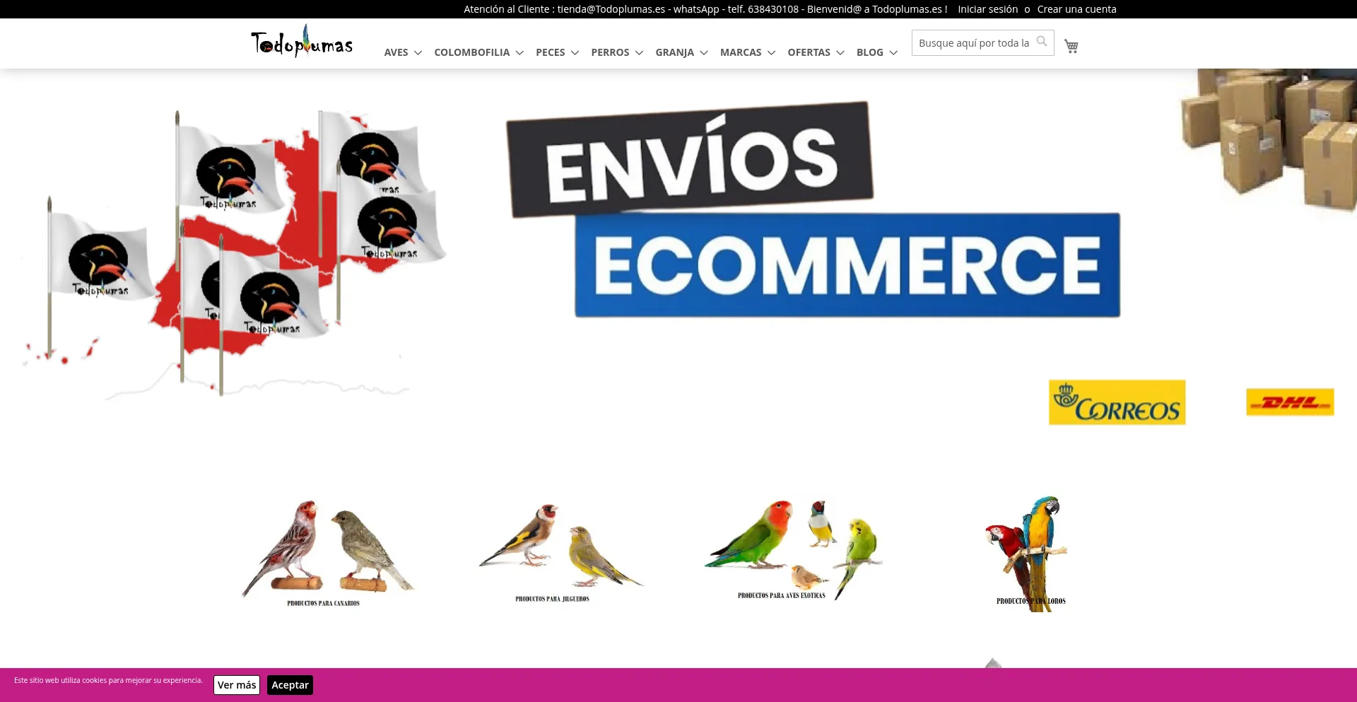 Website screenshot of Todoplumas.es