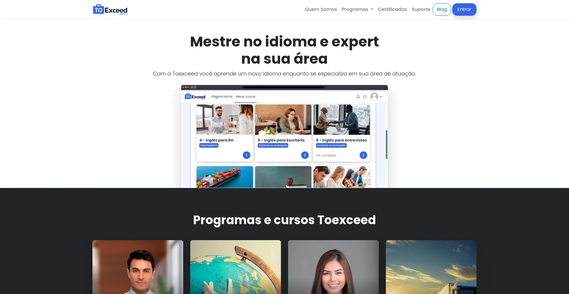 Website screenshot of Toexceed.com.br