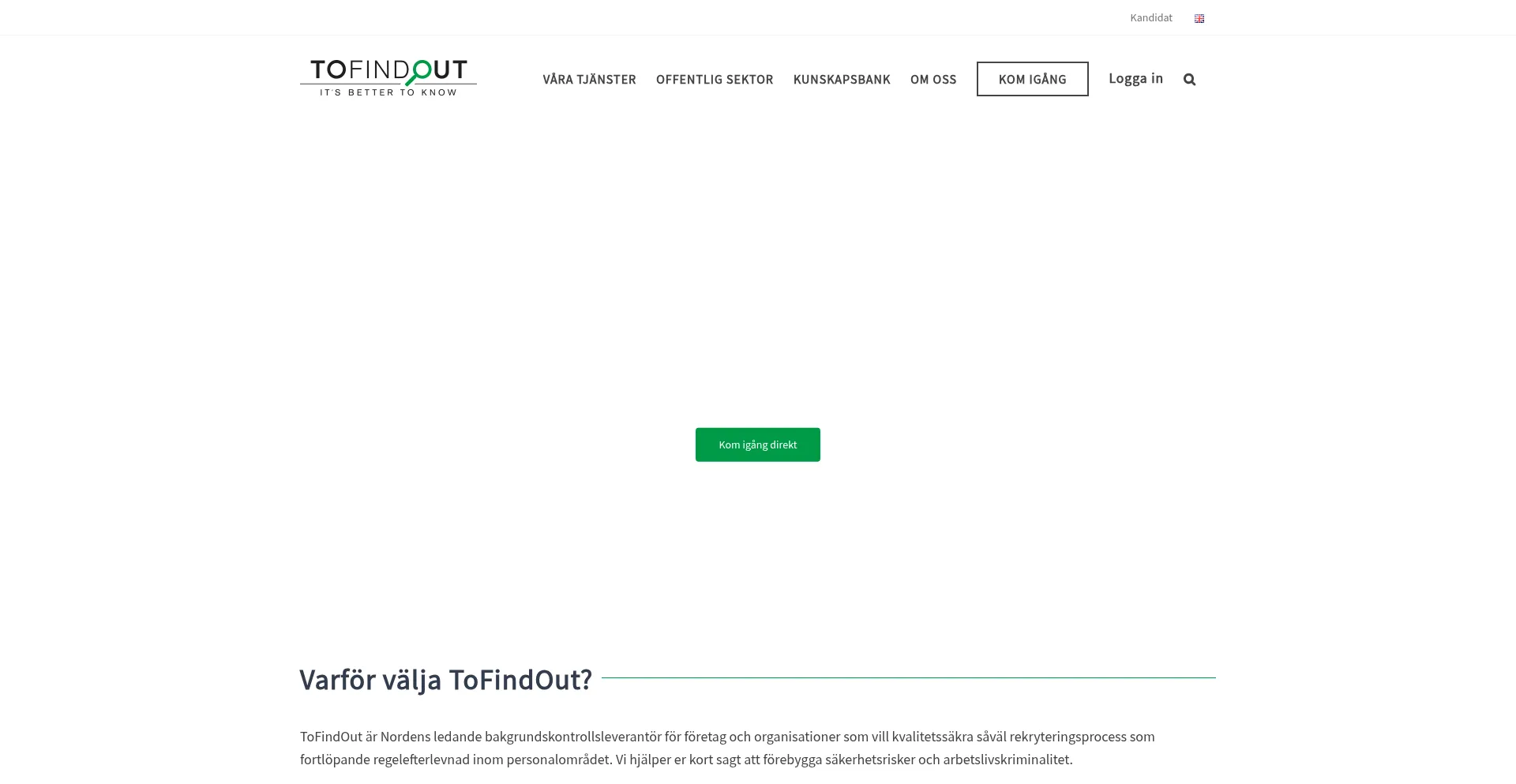 Website screenshot of Tofindout.se