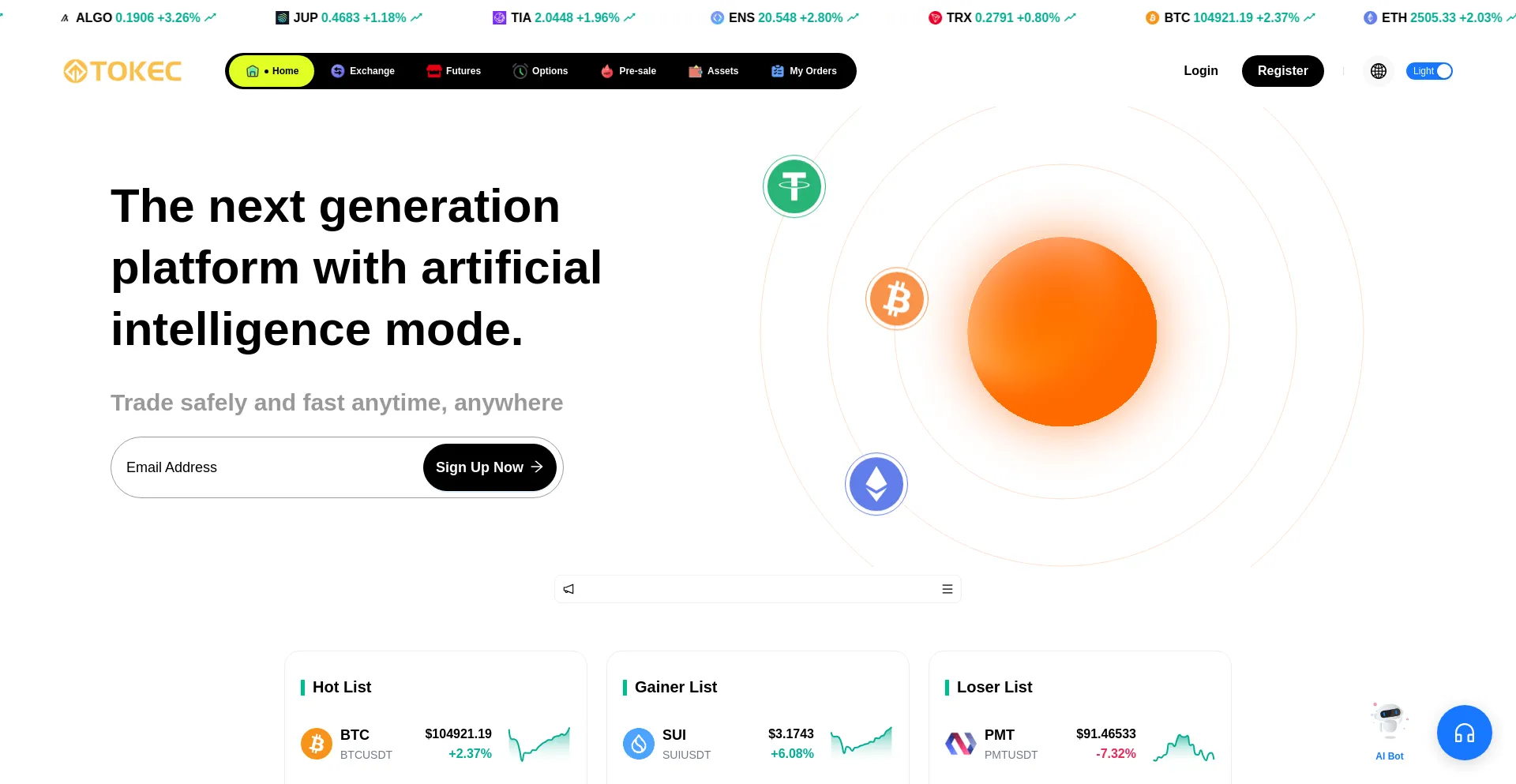 Website screenshot of Tokec.com