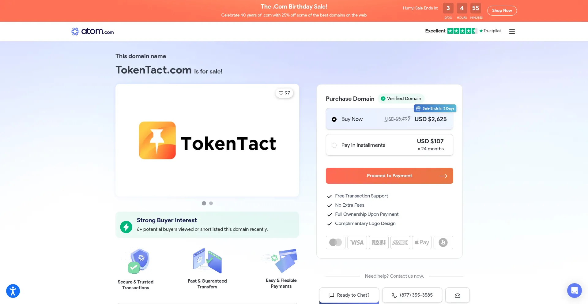 Website screenshot of Tokentact.com