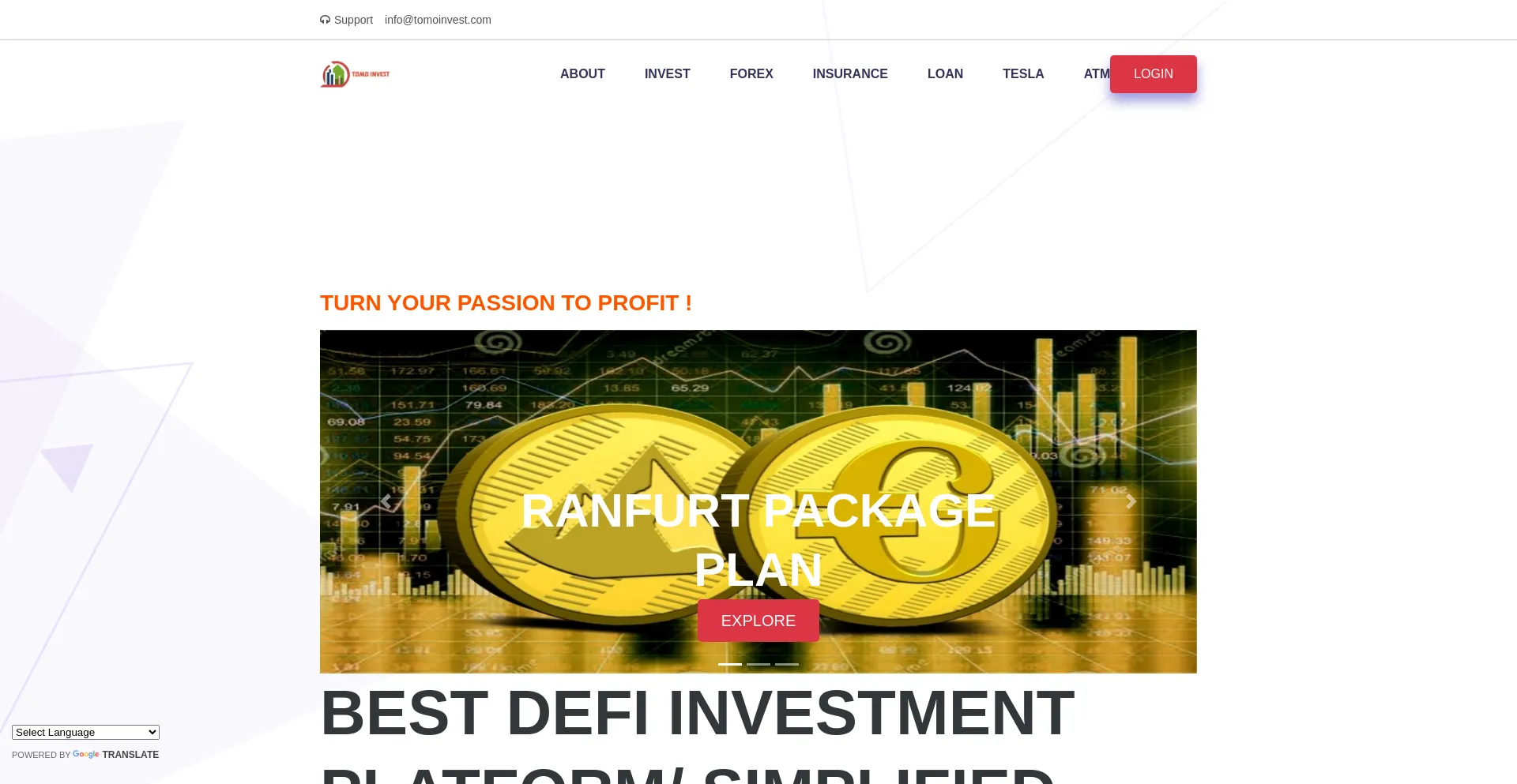 Website screenshot of Tomoinvest.com