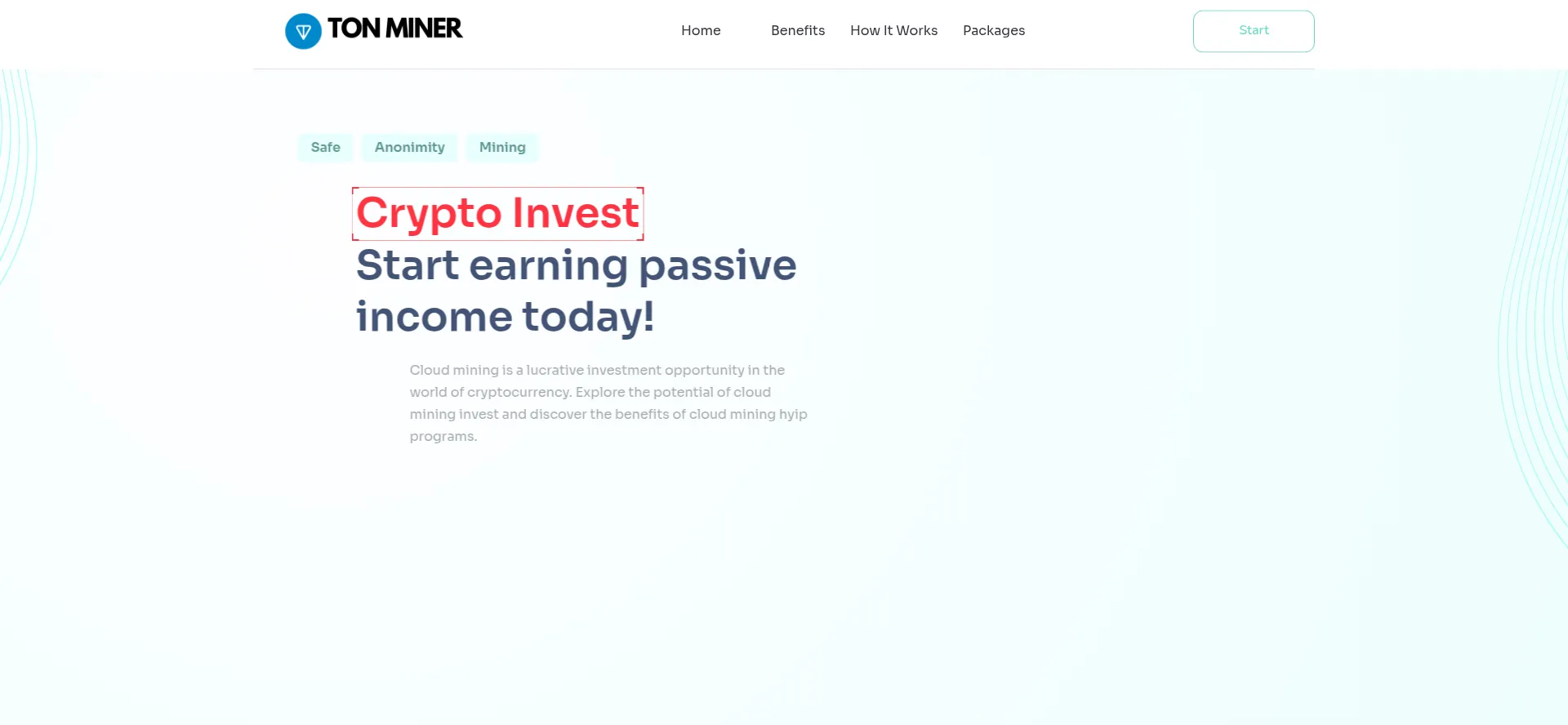 Website screenshot of Tonxminer.pro