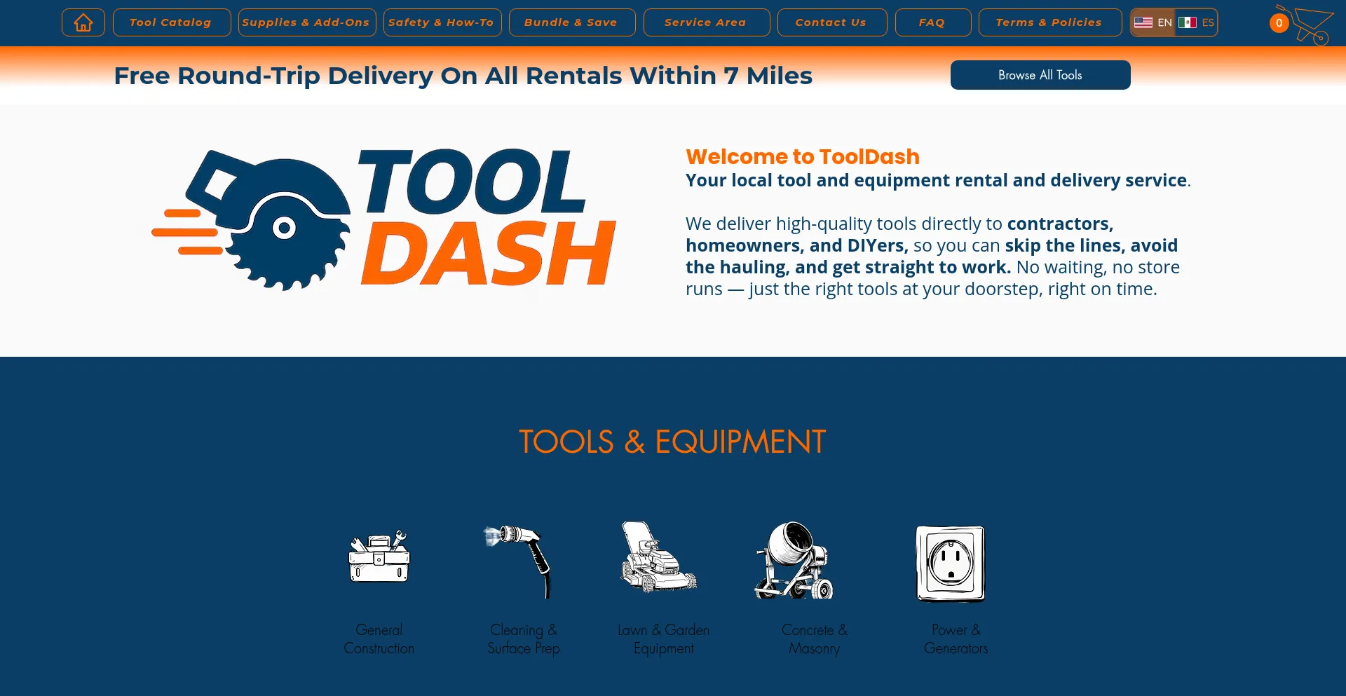 Website screenshot of Tooldashrental.com