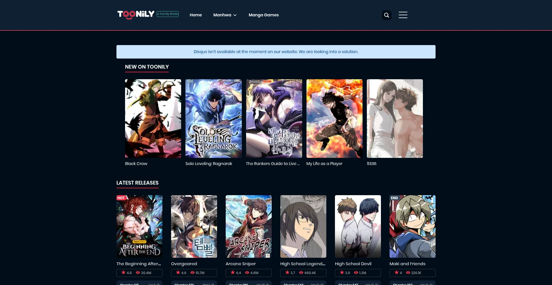 Website screenshot of Toonily.com