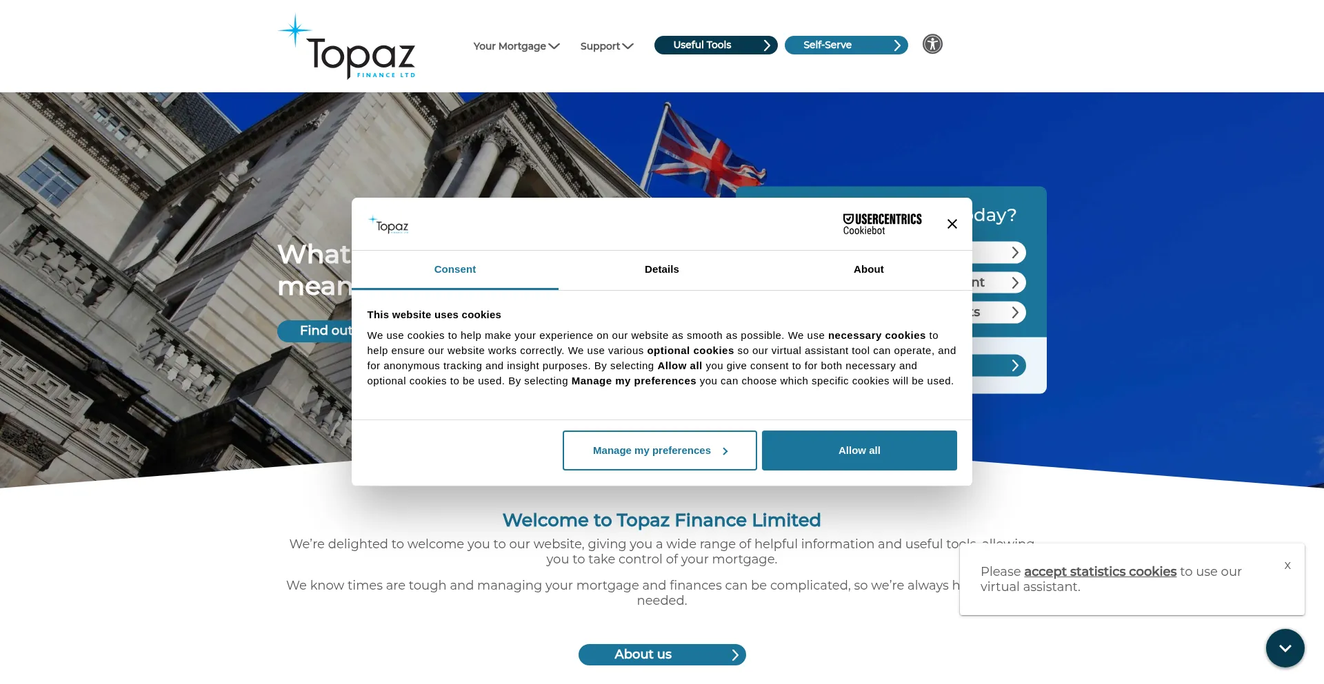 Website screenshot of Topazfinance.co.uk