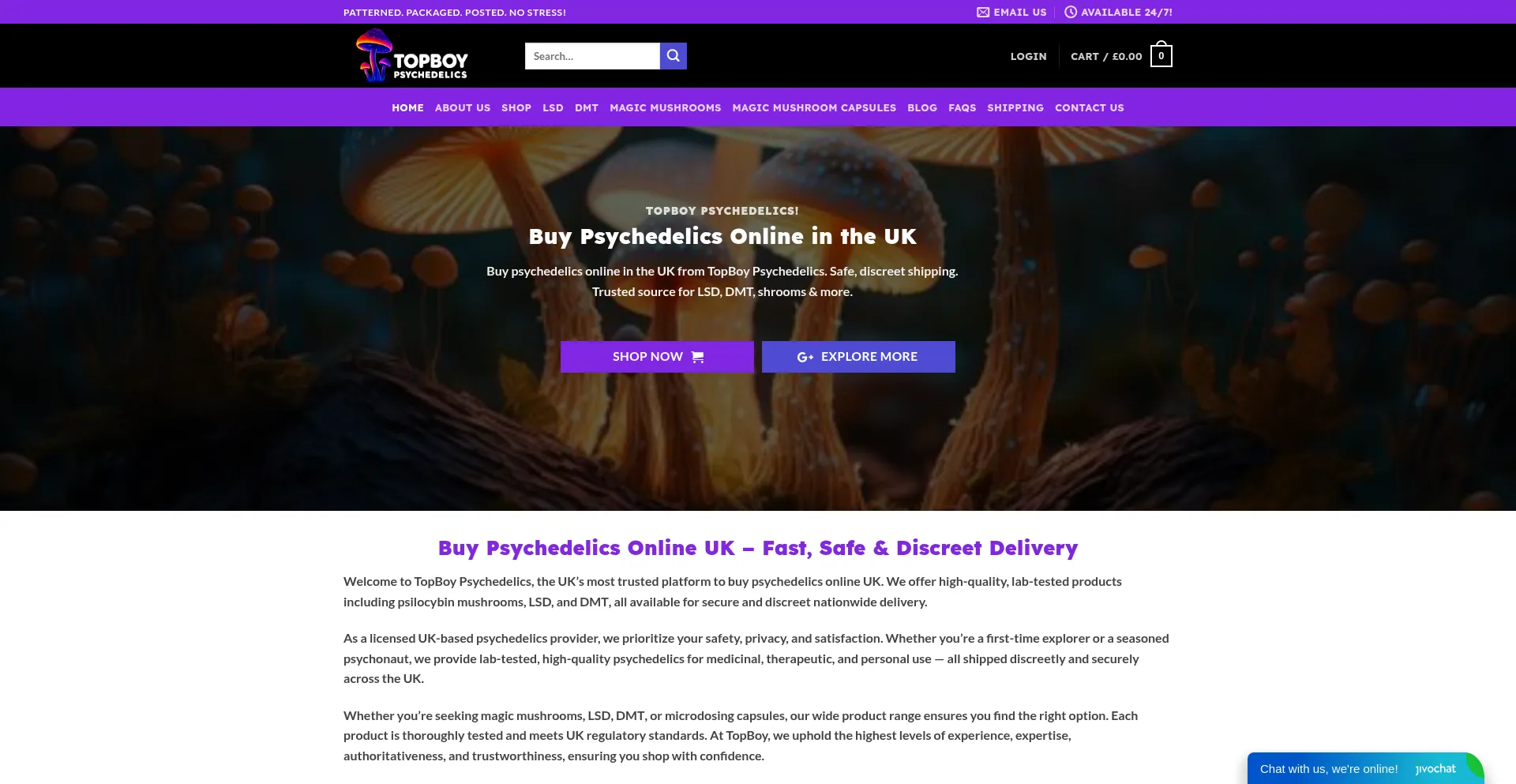 Website screenshot of Topboypsychedelics.uk