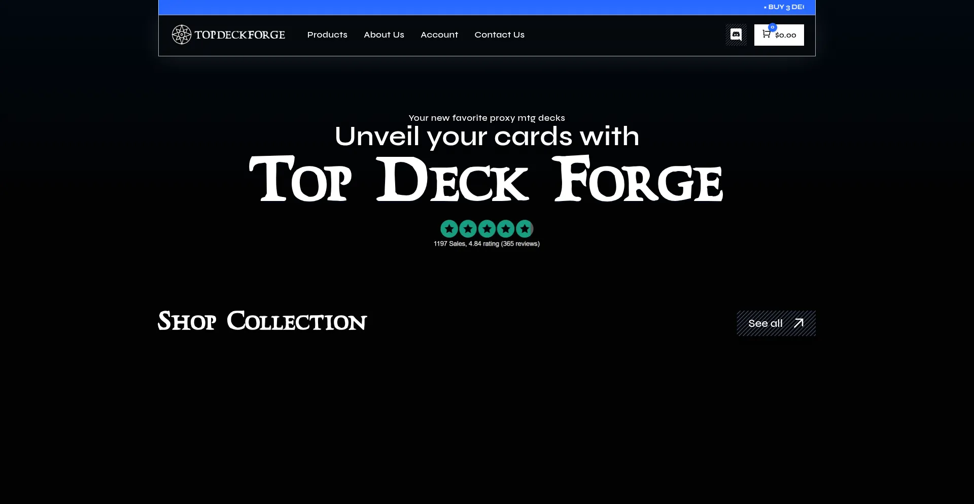 Website screenshot of Topdeckforge.com