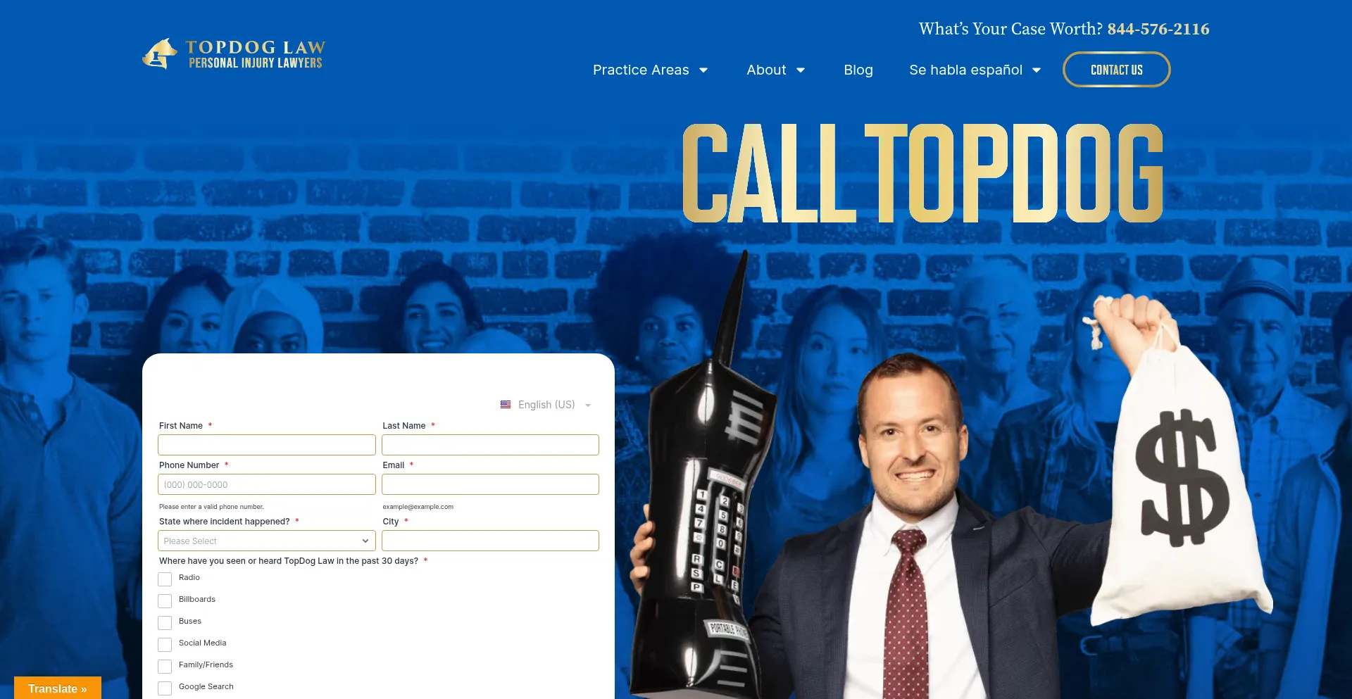 Website screenshot of Topdoglaw.com
