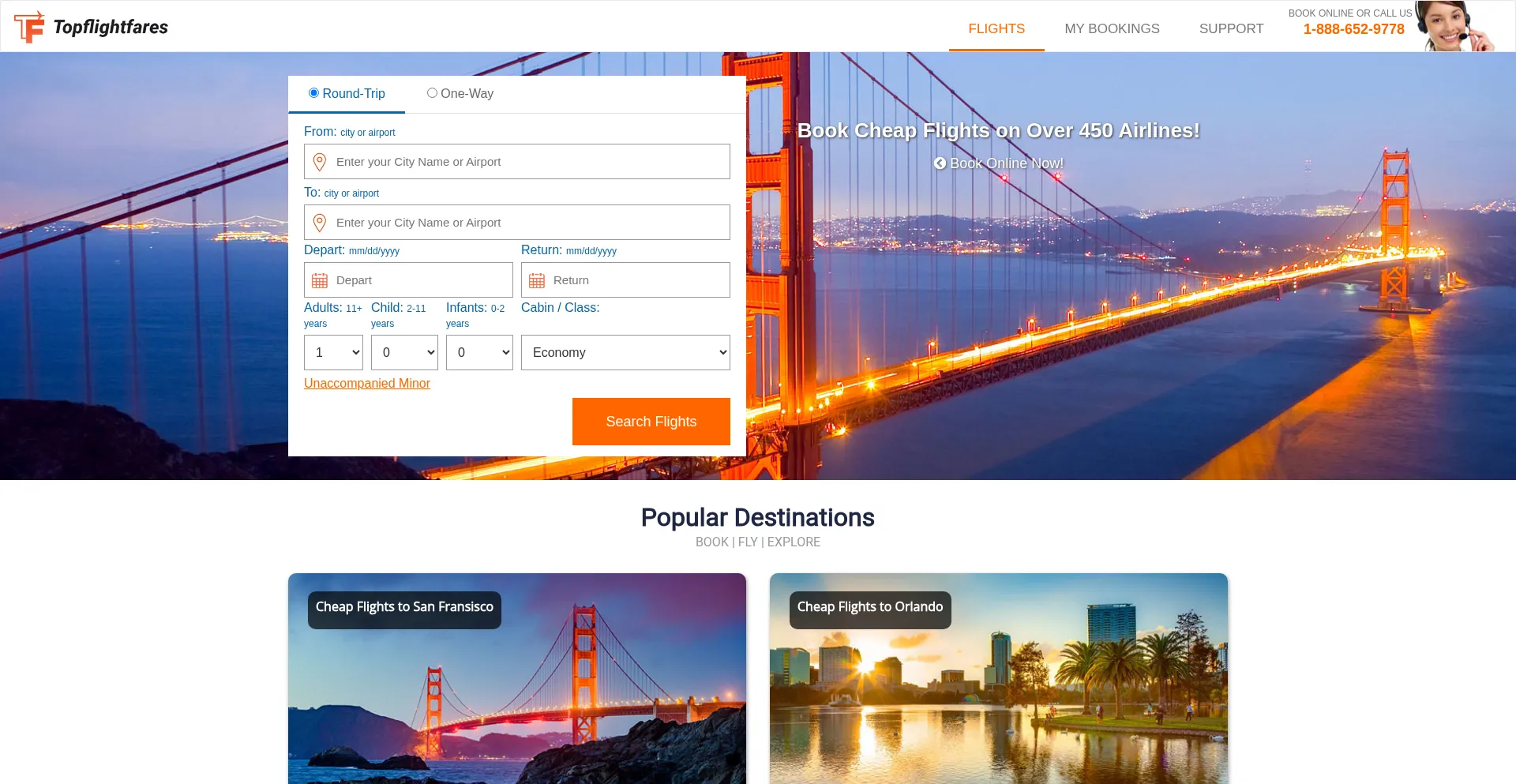 Website screenshot of Topflightfares.com
