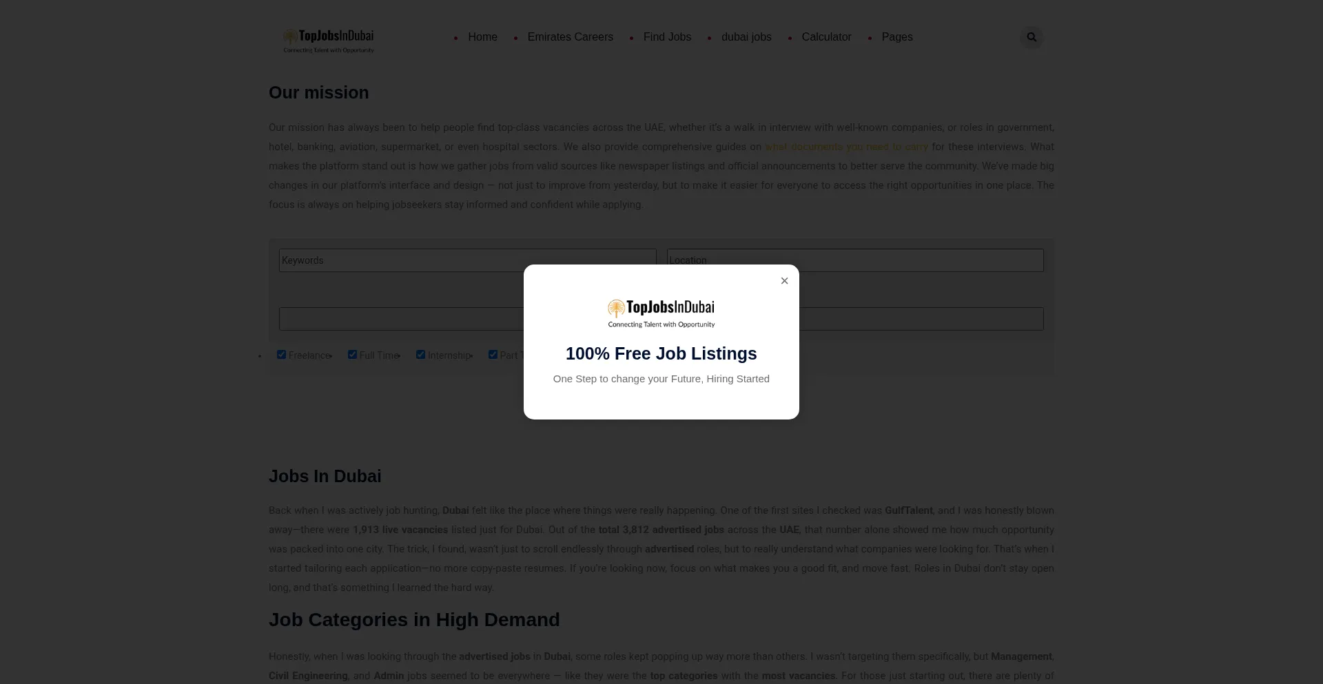 Website screenshot of Topjobsdubai.com
