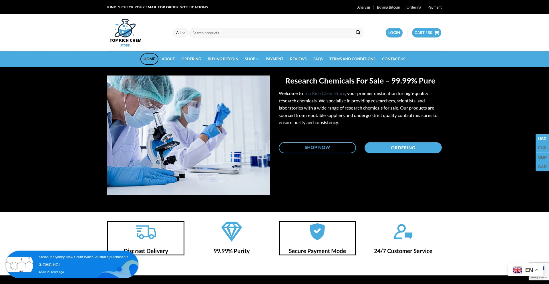 Website screenshot of Toprichchemstore.com