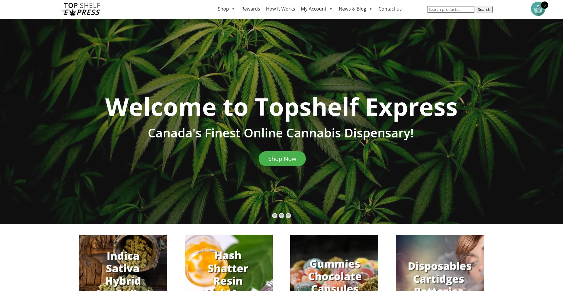 Website screenshot of Topshelfexpress.co