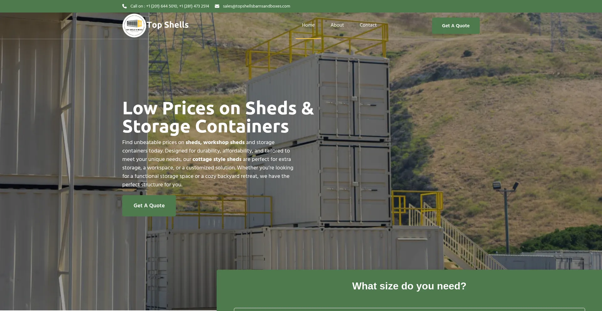 Website screenshot of Topshellsbarnsandboxes.com