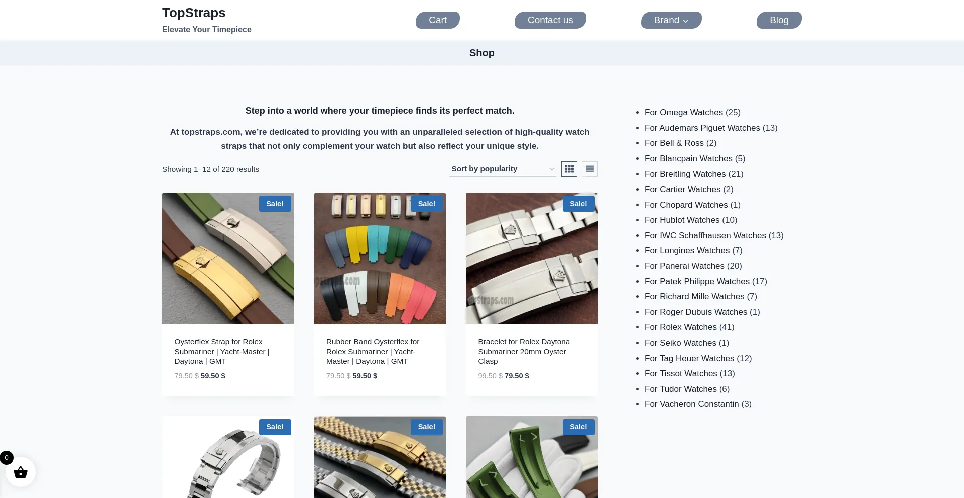 Website screenshot of Topstraps.com