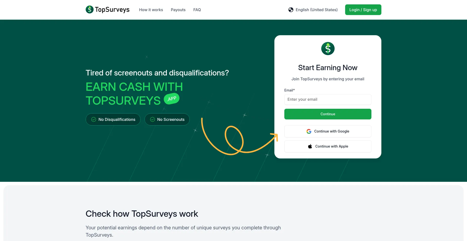 Website screenshot of Topsurveys.app