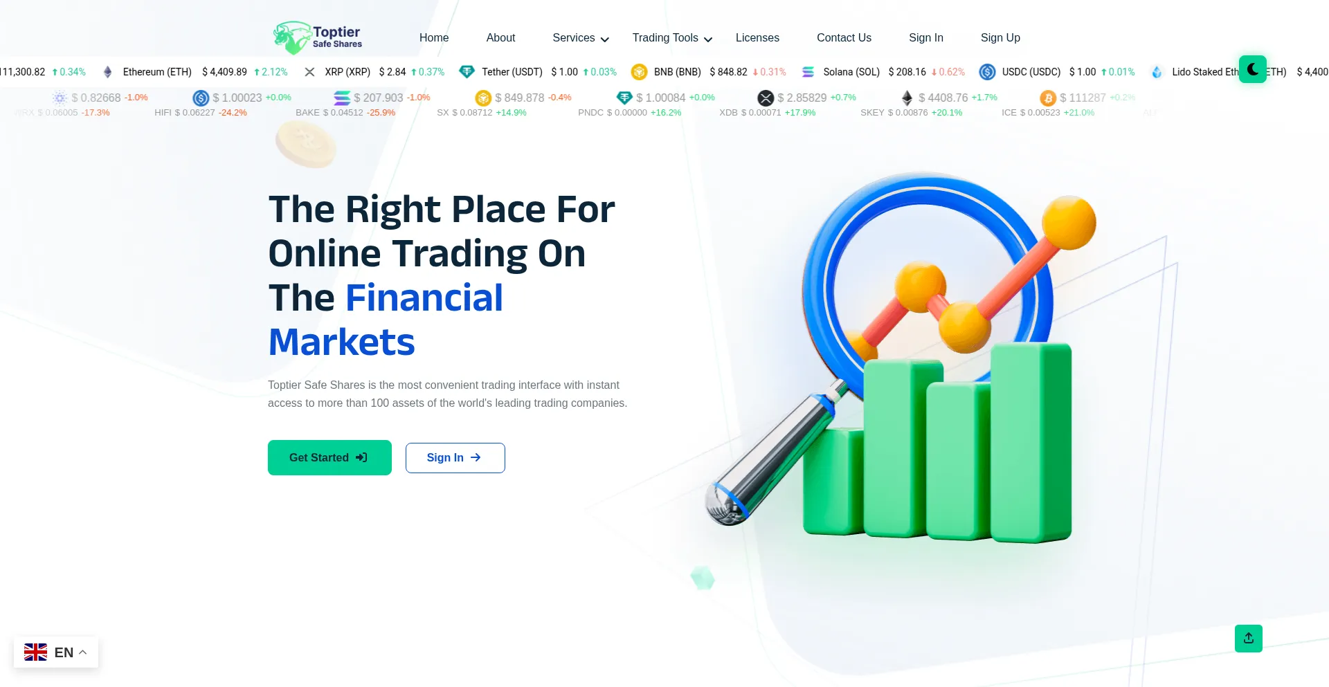 Website screenshot of Toptiersafeshare.com