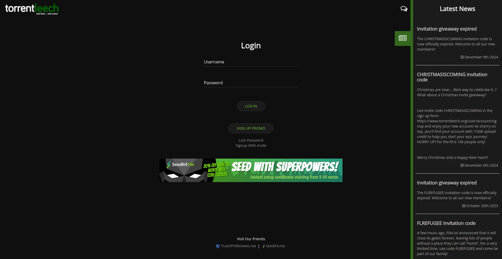 Website screenshot of Torrentleech.org