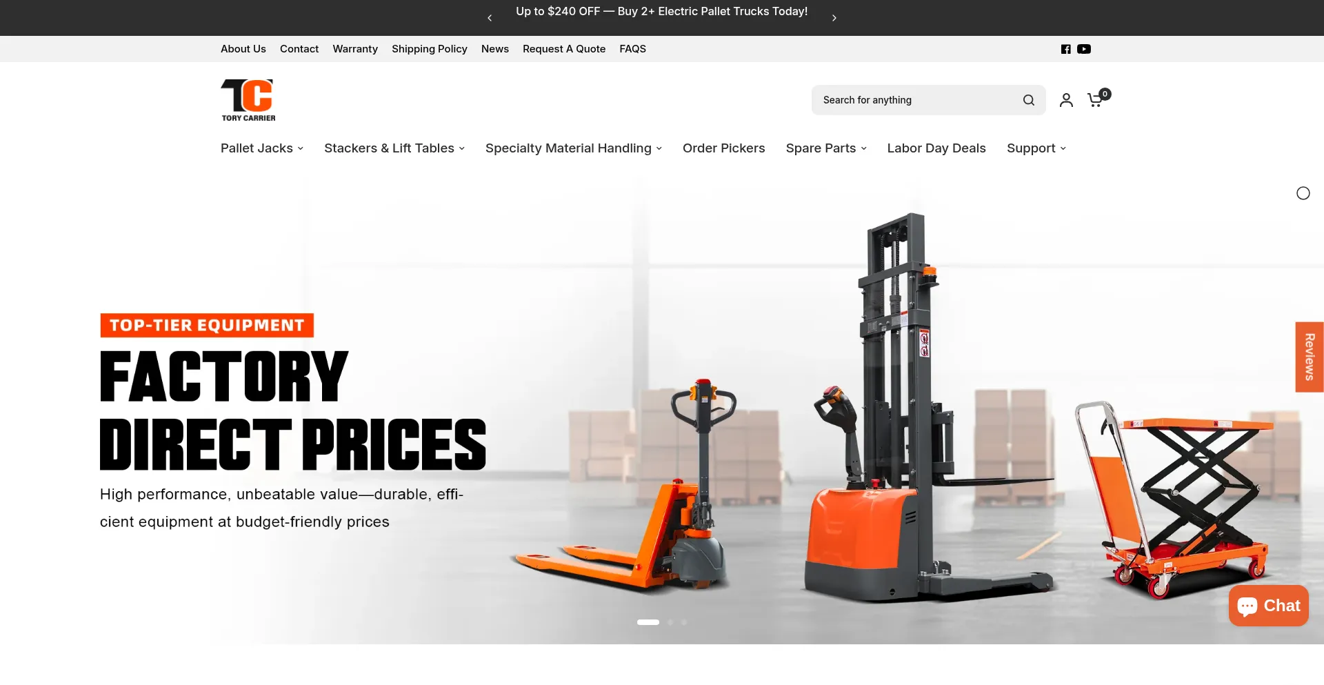 Website screenshot of Torycarrier.com
