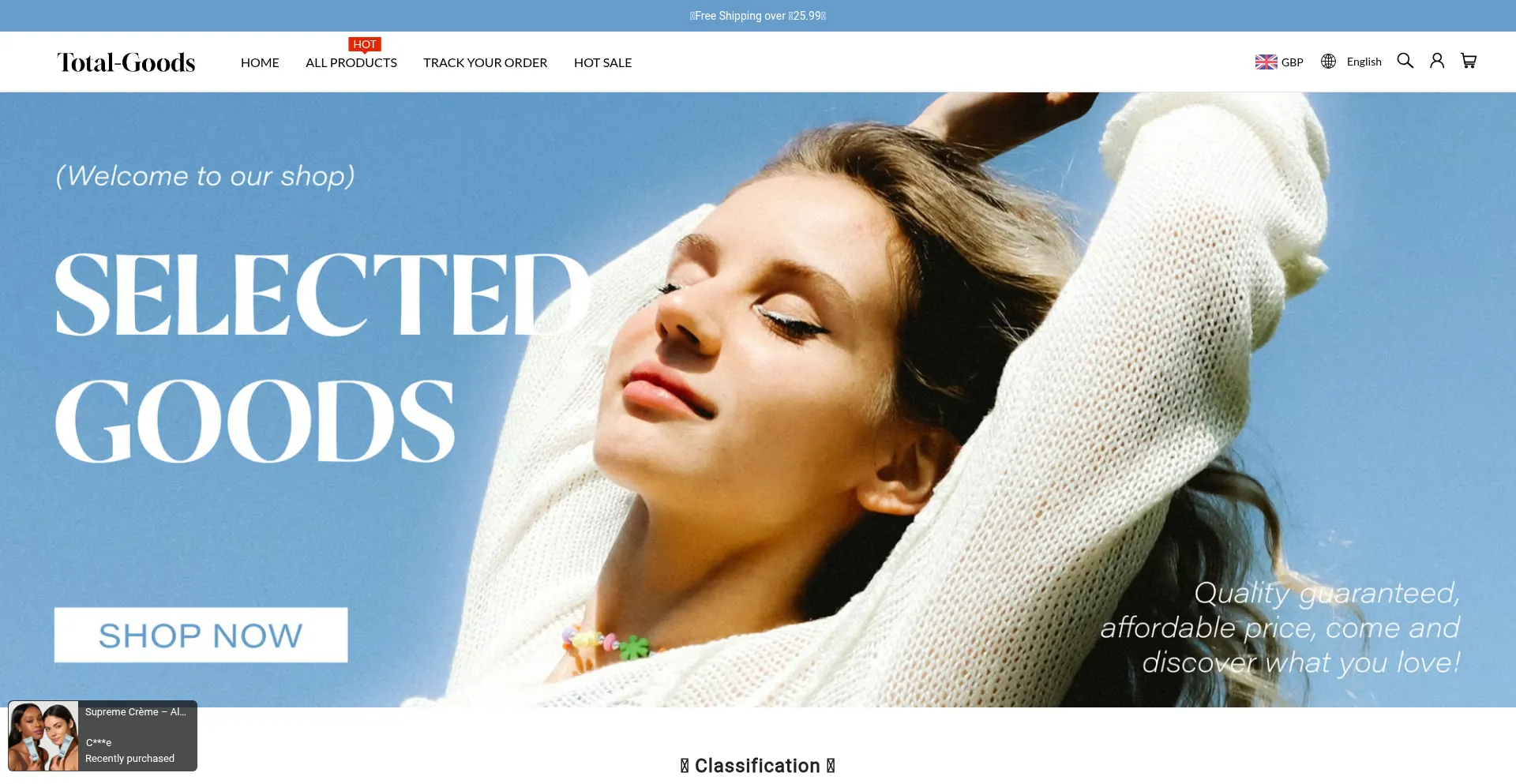 Website screenshot of Total-goods.uk