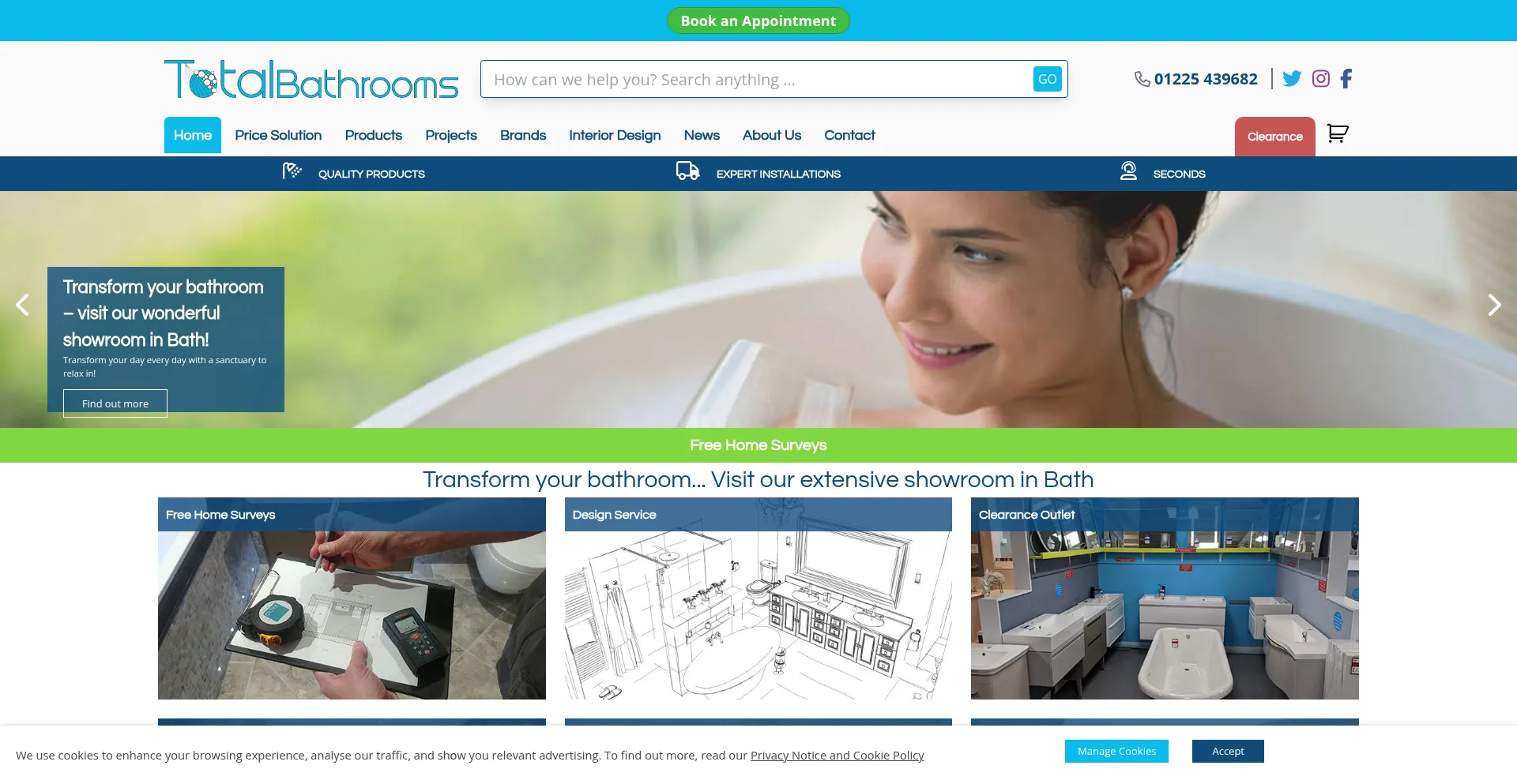 Website screenshot of Totalbathrooms.co.uk