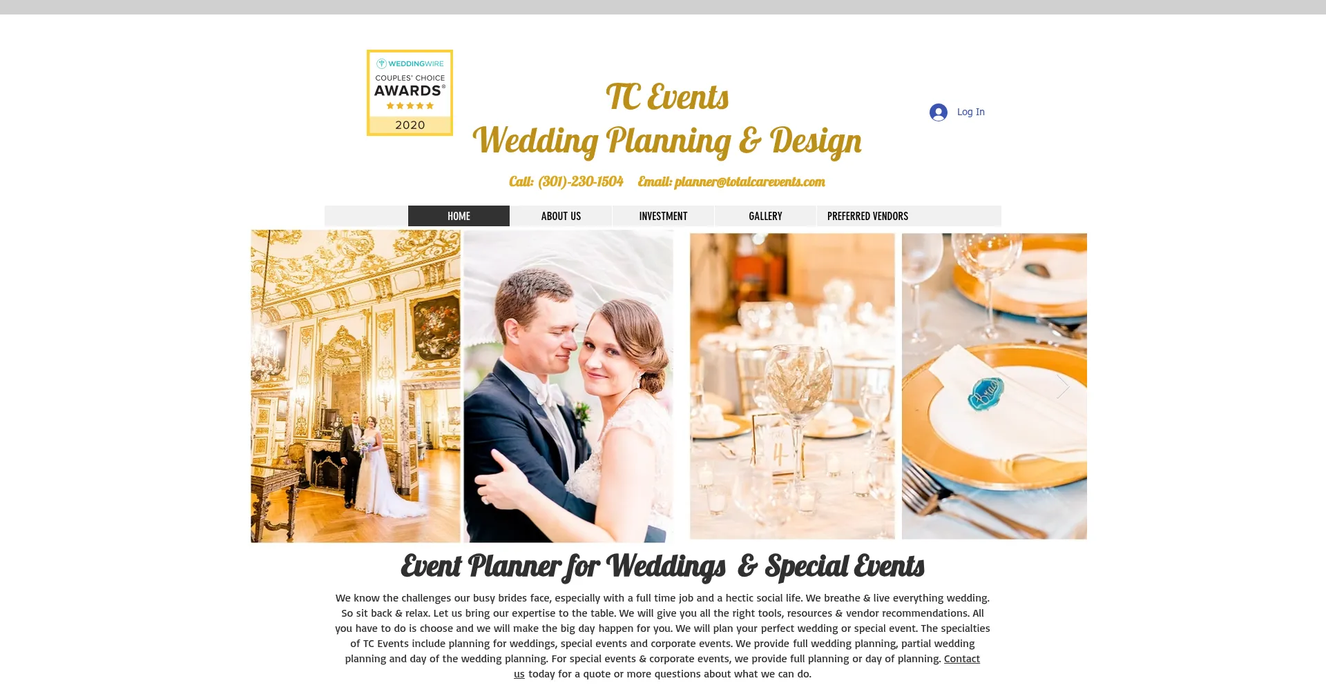 Website screenshot of Totalcarevents.com
