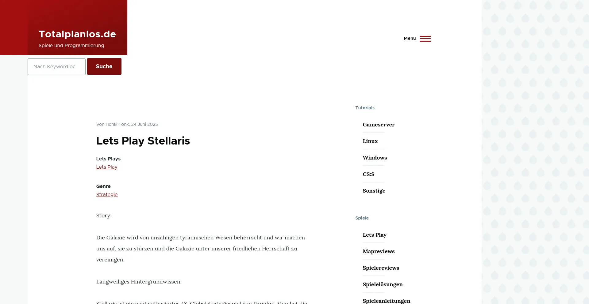 Website screenshot of Totalplanlos.de
